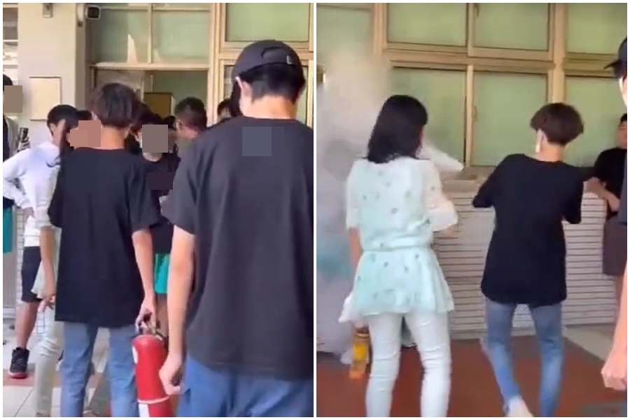 北市某高職今傳出學生口角衝突，一名高二學生拿著滅火器朝學弟班級狂噴。（翻攝自網路）