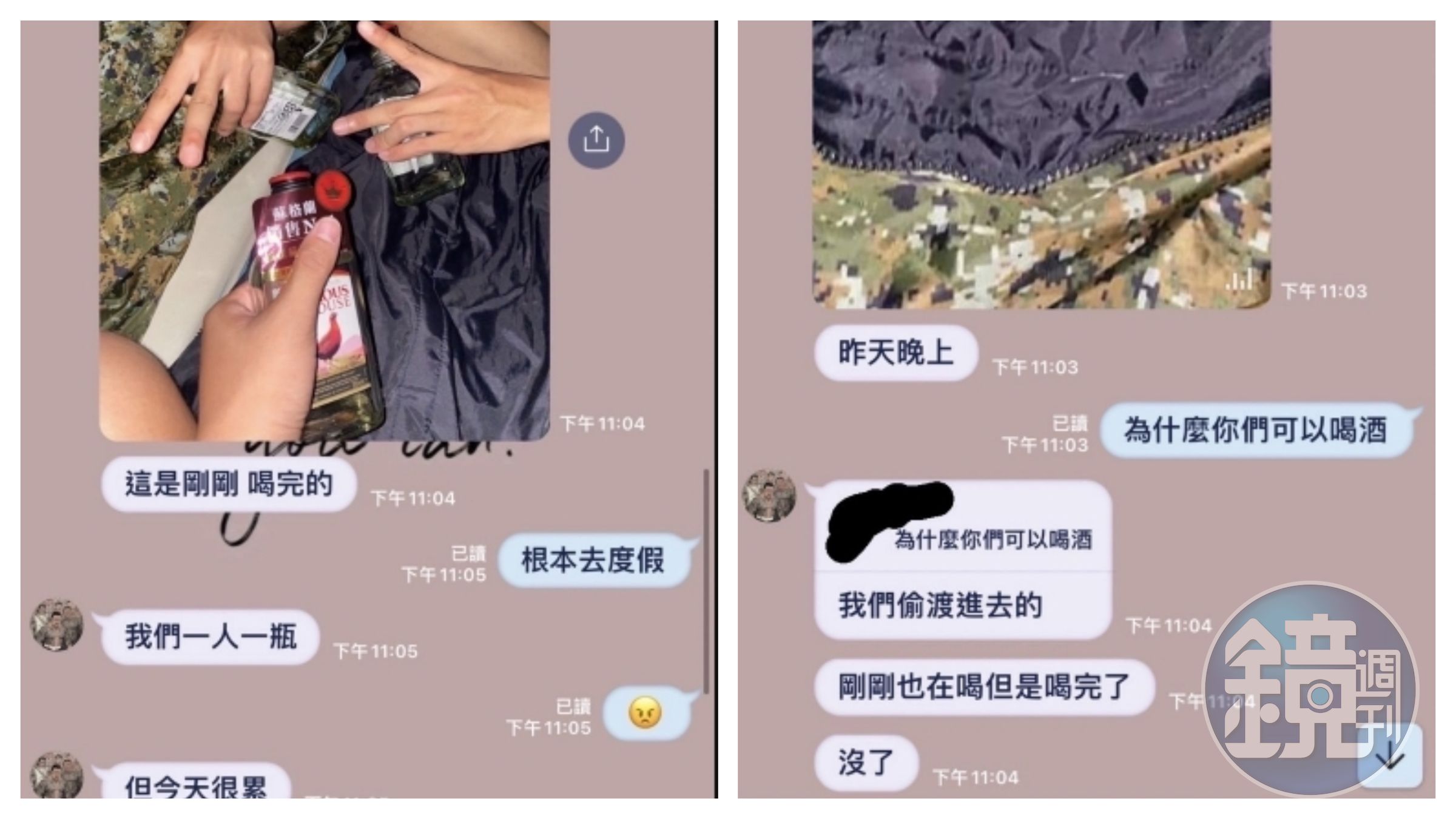 陸軍官兵在寢室內飲酒作樂,還將此事分享給其他人。(翻攝自記者爆料網)