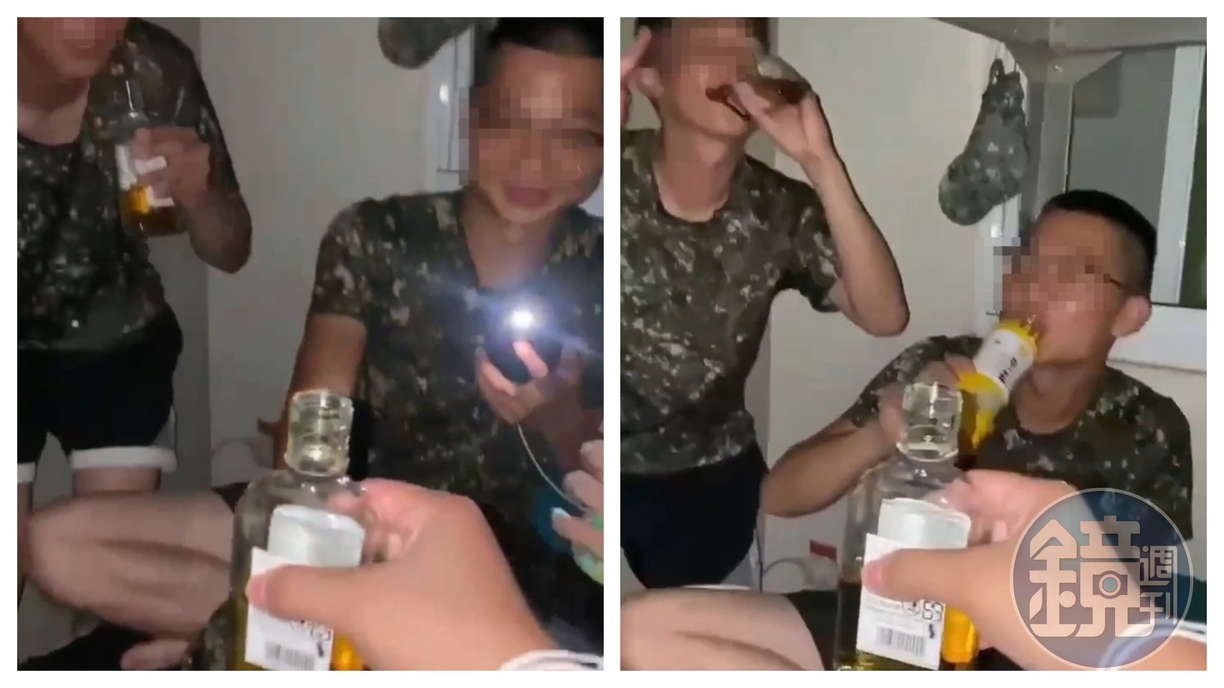 陸軍官兵在寢室內開喝的畫面外流。(翻攝自記者爆料網)