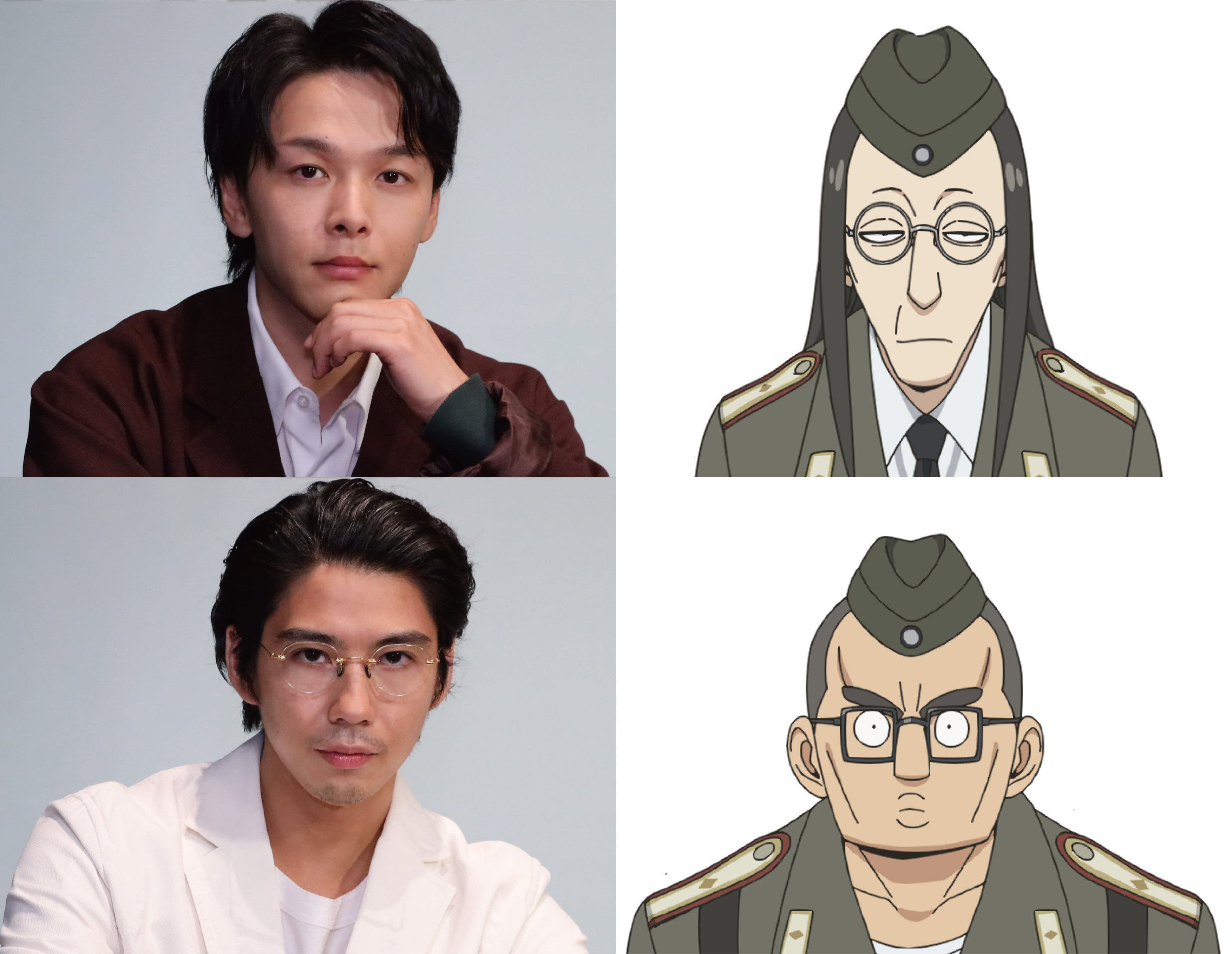 《劇場版 SPY×FAMILY 間諜家家酒 CODE: White》由日本男星中村倫也（左上）詮釋「德米特里」（右上），賀來賢人（左下）詮釋「路卡」（右下）。（木棉花提供）