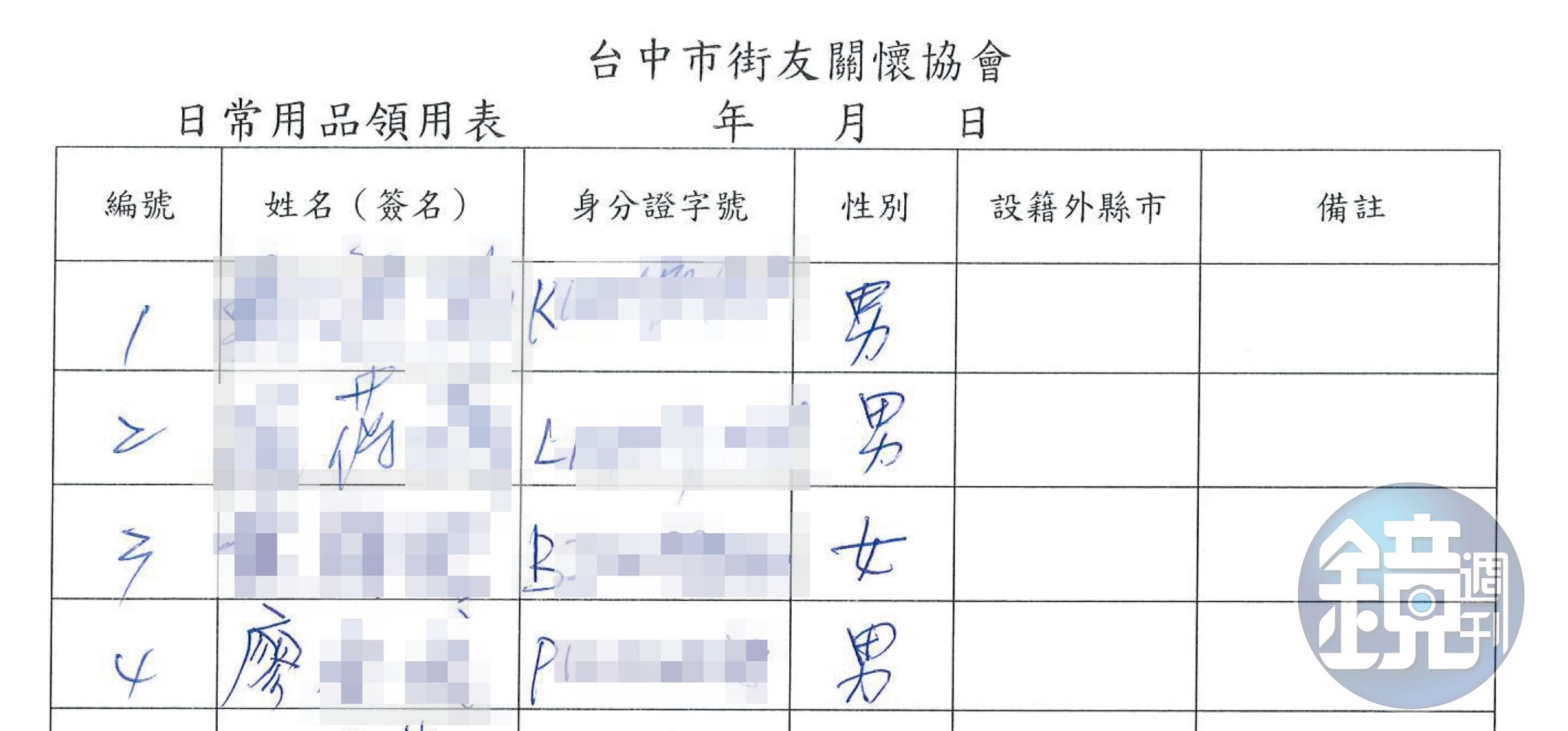 阿葆、廖姓男子明明是協會的管理員，卻簽名冒領物資。（讀者提供）