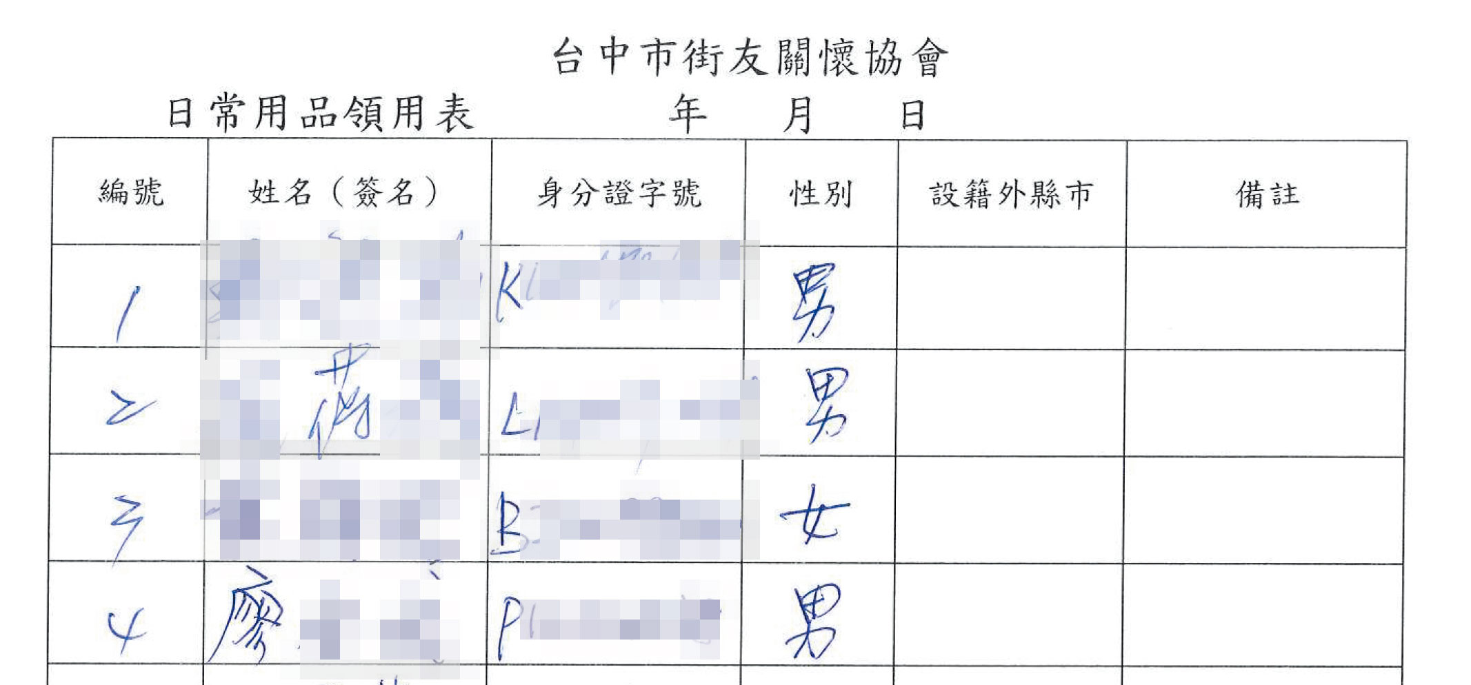 阿葆、廖姓男子明明是協會的管理員，卻簽名冒領物資。（讀者提供）