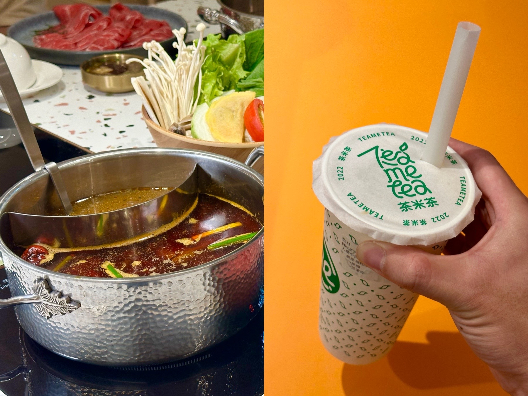 火鍋店「呷哺呷哺」結合自家手搖飲品牌「茶米茶」，讓客人一邊嗑鍋，一邊大口吸珍奶。