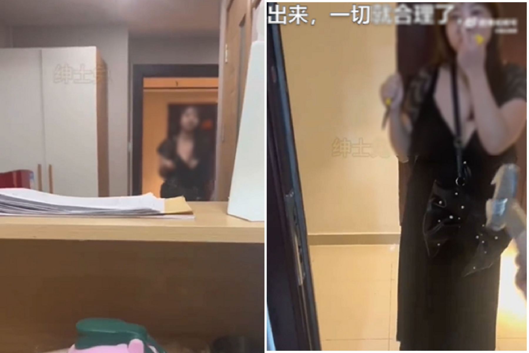 女願「肉償抵房租」送裸照，房東拒絕！她粗暴露胸持刀威脅還毀屋。（翻自微博）
