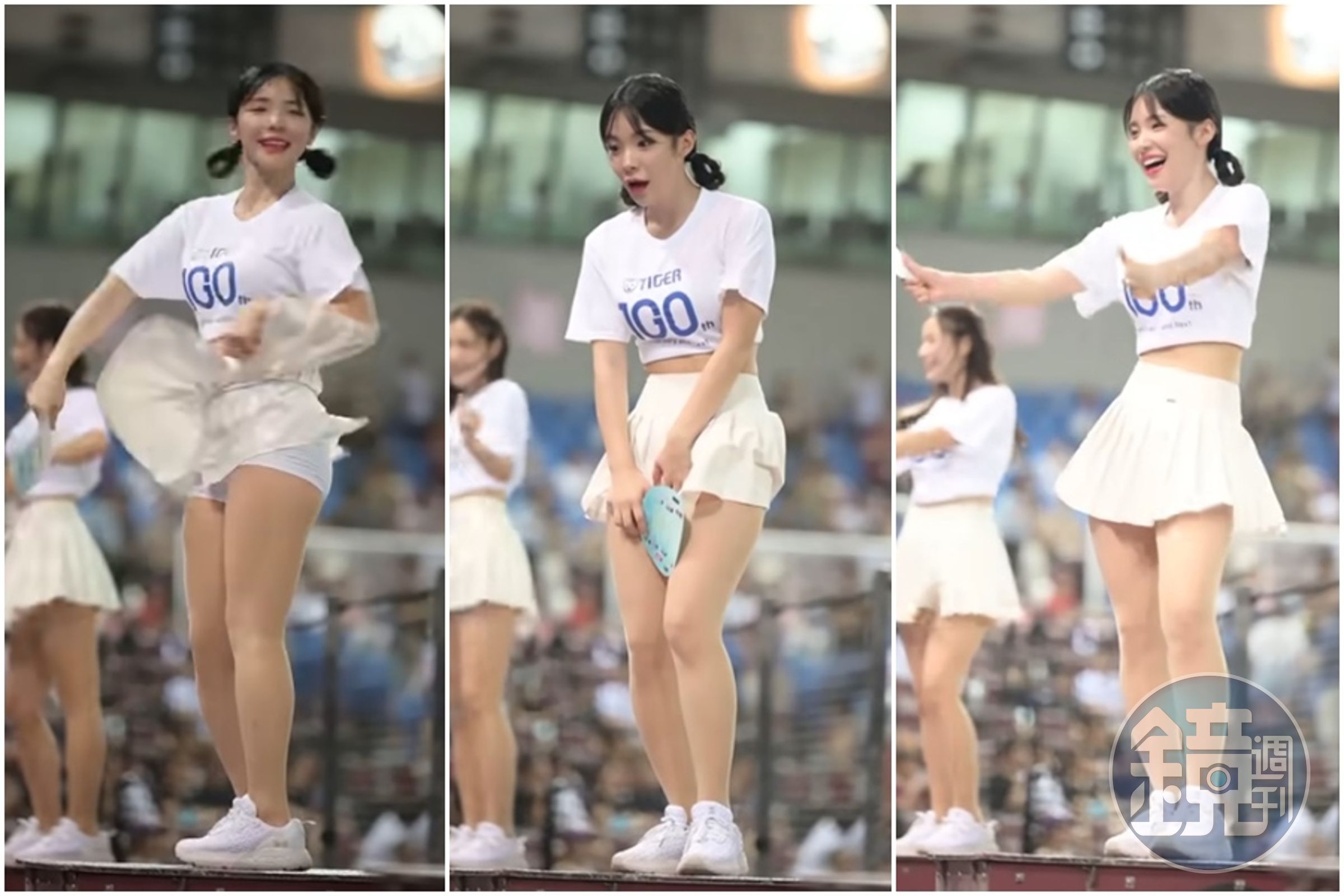 李多慧迷你裙被風吹起來，驚慌失措的表情全被拍下。（翻攝自YouTube「enzoyeh29」）