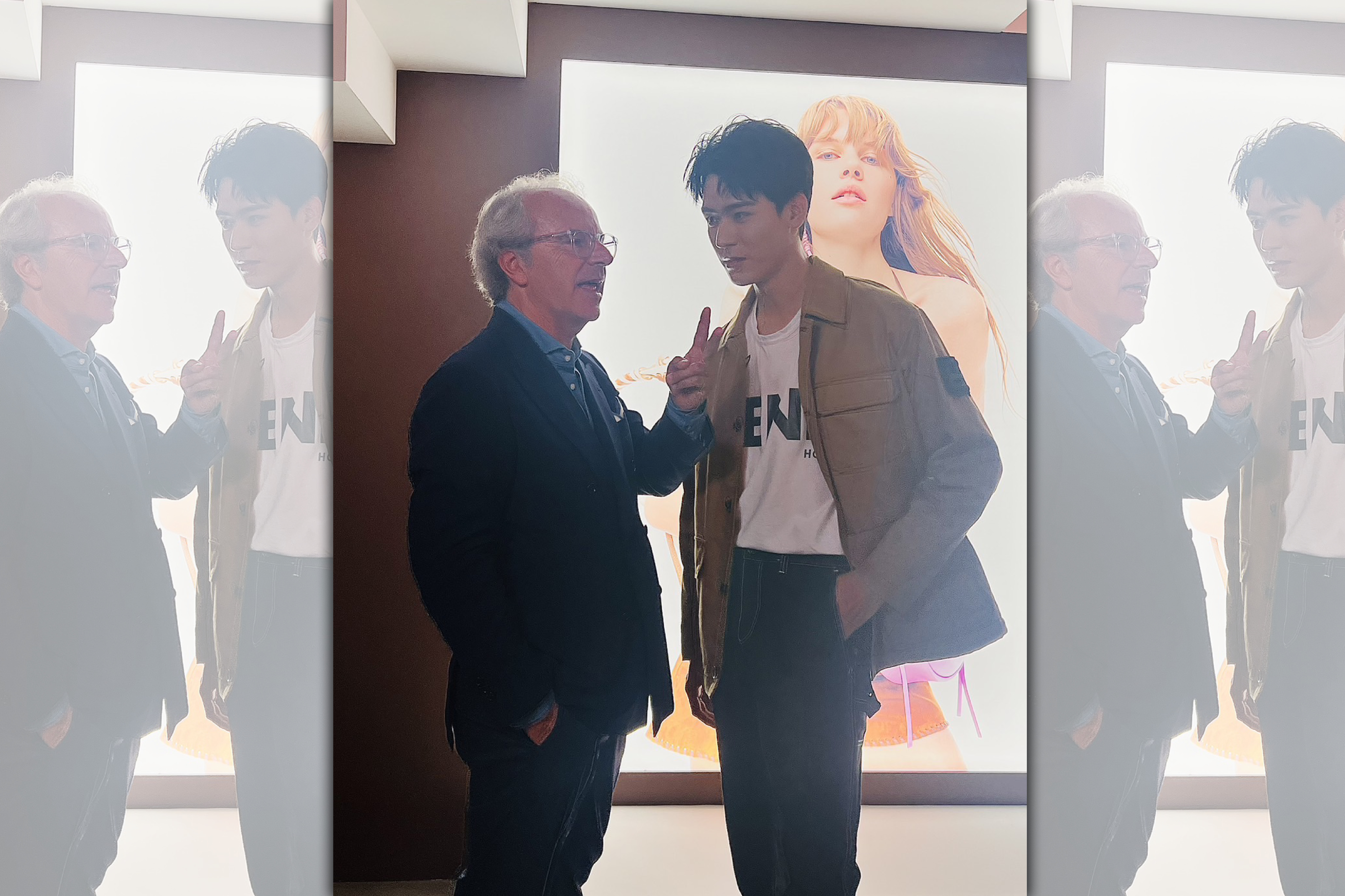 龔俊說要練習英文真的做到，在HOGAN 2024年春夏新品發表會現場能直接與總裁溝通。