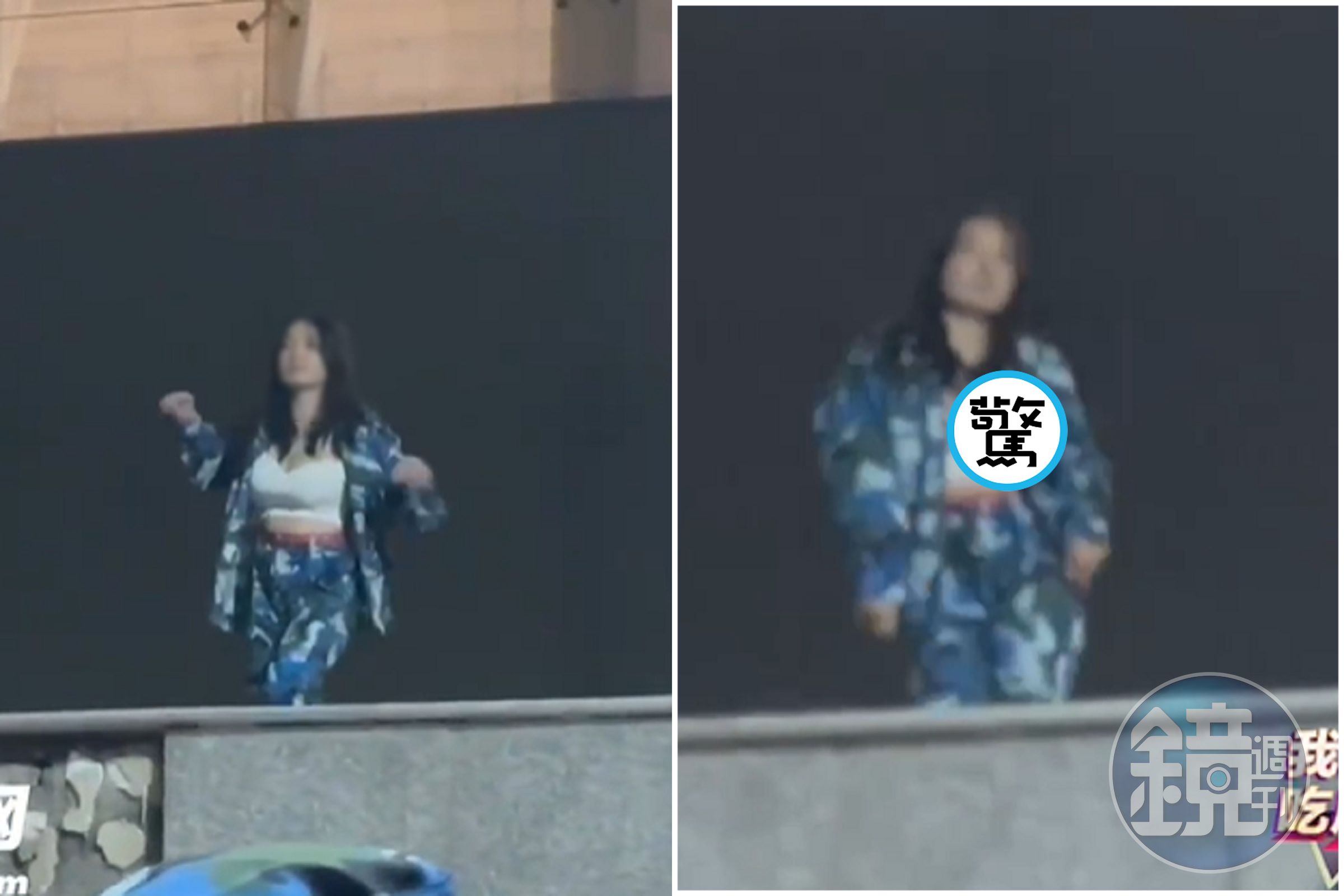 正妹軍訓課跳熱舞，「巨峰奶奶」無預警彈出來！她敬業繼續表演。（翻自《51吃瓜網》）