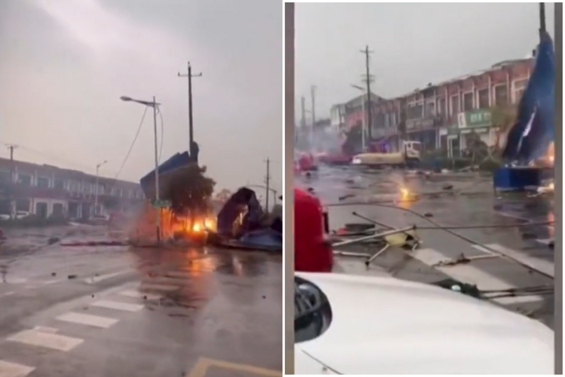 中國又遇極端天災！江蘇出現超強龍捲風，城市被吹成廢墟釀10死。（翻自X平台）