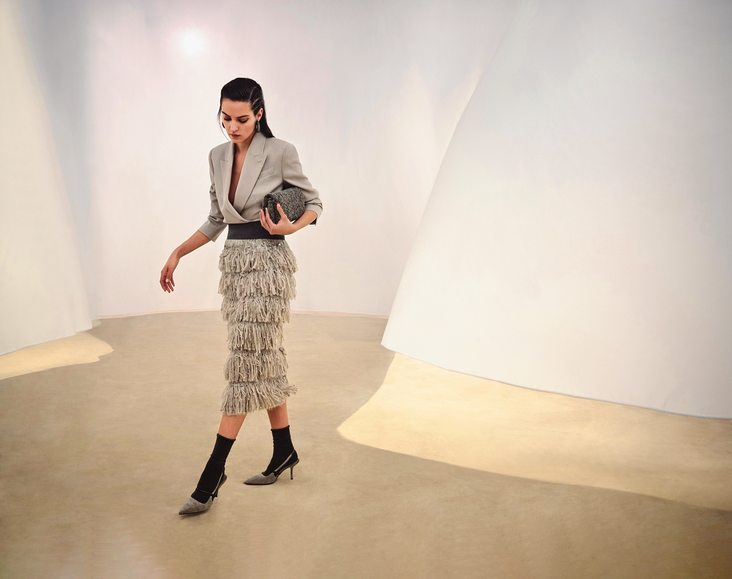 喀什米爾羊絨之王」Brunello Cucinelli，加入蓬鬆馬海毛和氂牛毛展現律動感。（Brunello Cucinelli提供）
