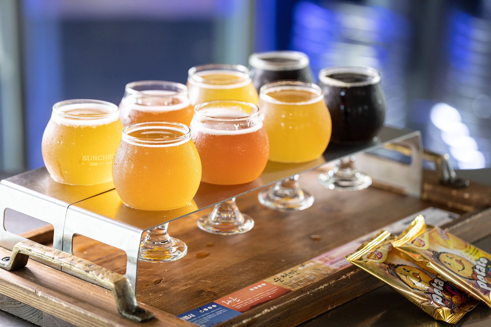 「Four Sampler」可一次品嘗順天特別市、順天灣、樂安邑城、黑鶴等4款啤酒。(16,000韓元/份，約NT$400)