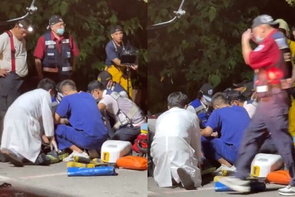 醫跪地搶救畫面曝光。（翻攝自屏東小鎮資訊臉書）