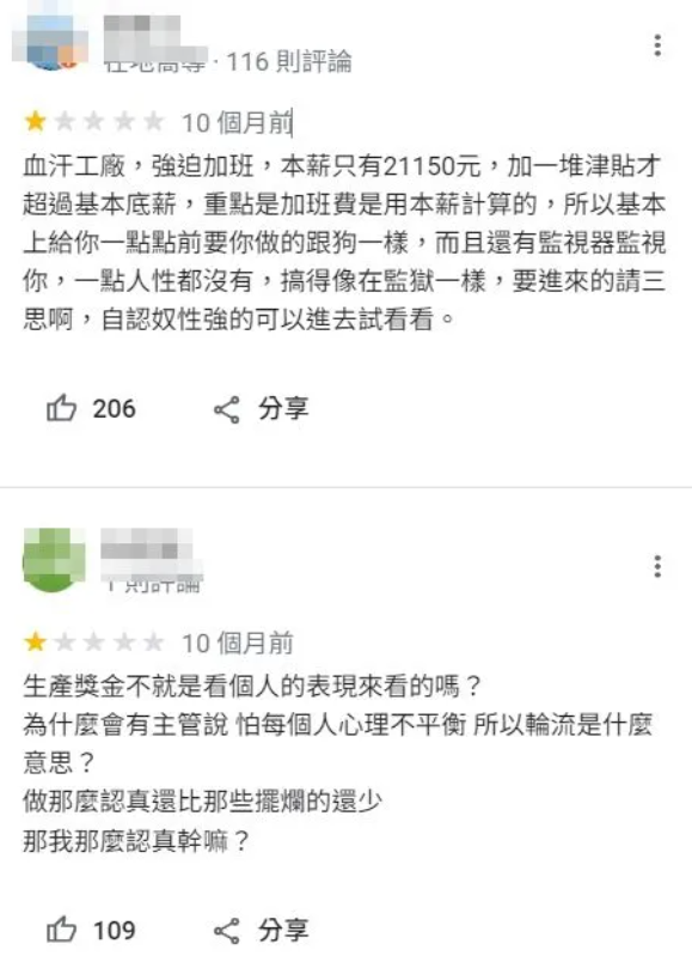 多位曾在明揚國際工作的民眾在Google評論區中指控該公司血汗苛刻。(翻攝自Google)
