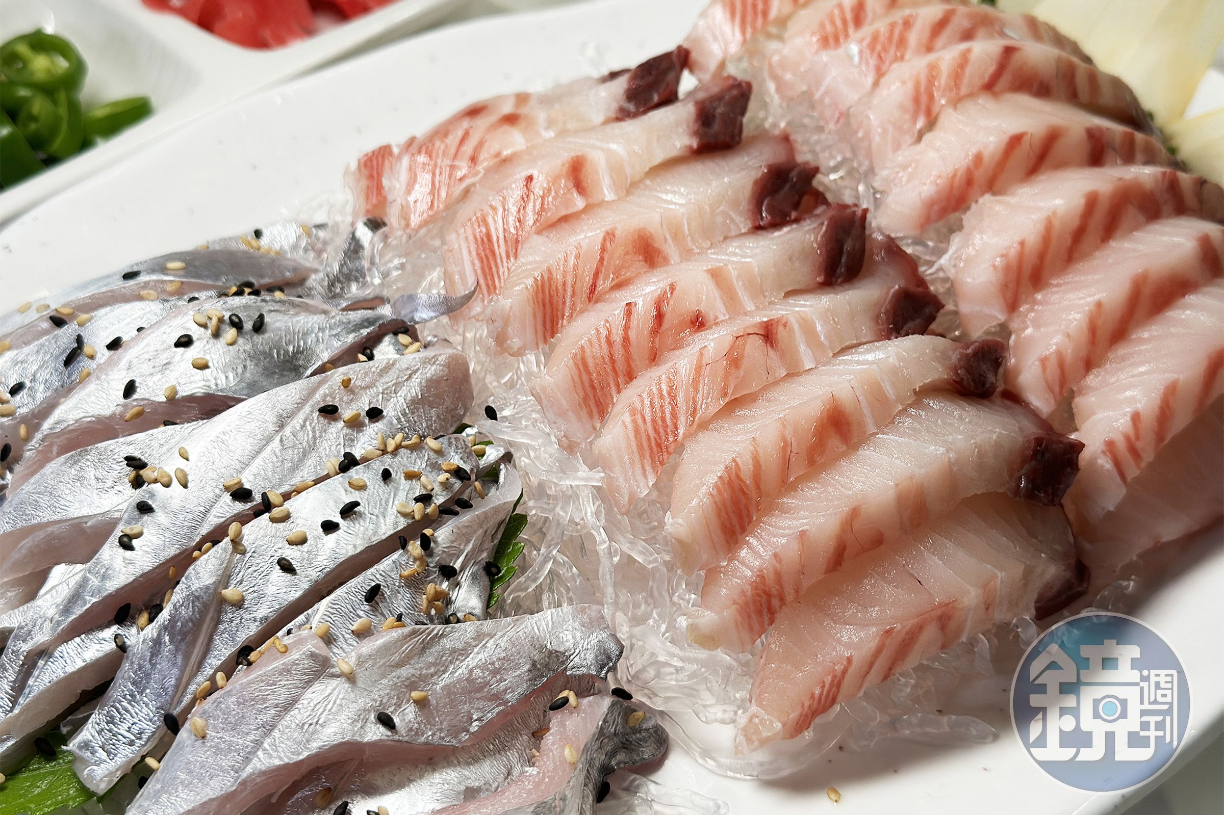 麗水的生魚片也十分著名,當季的銀刀魚、鮁魚沙西米口肉質非常Q彈鮮美。(80,000韓元/大份,約NT$2,000)