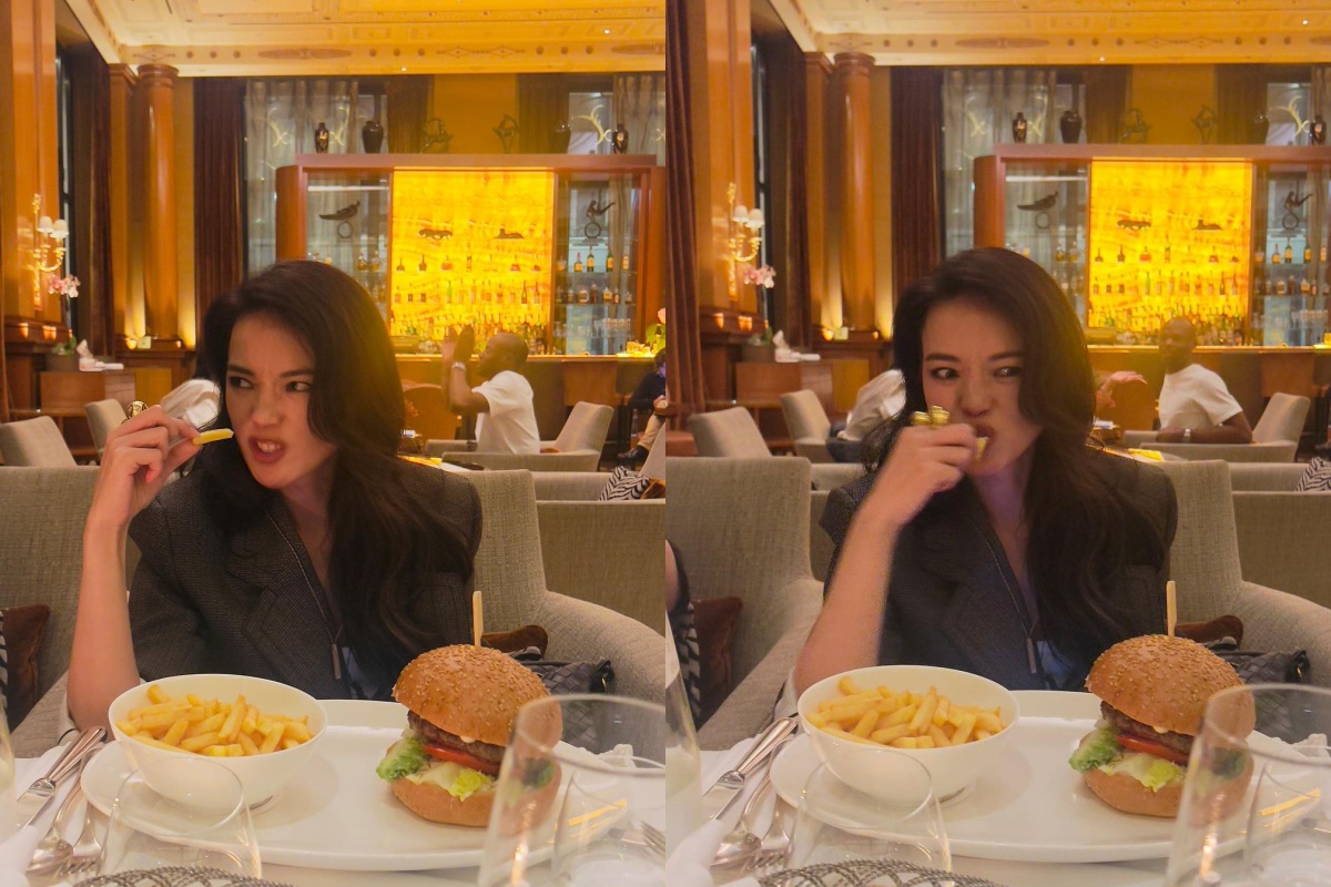 舒淇在BOTTEGA VENETA大秀結束之後，立刻在餐廳怒吃打卡。（翻攝自舒淇IG）