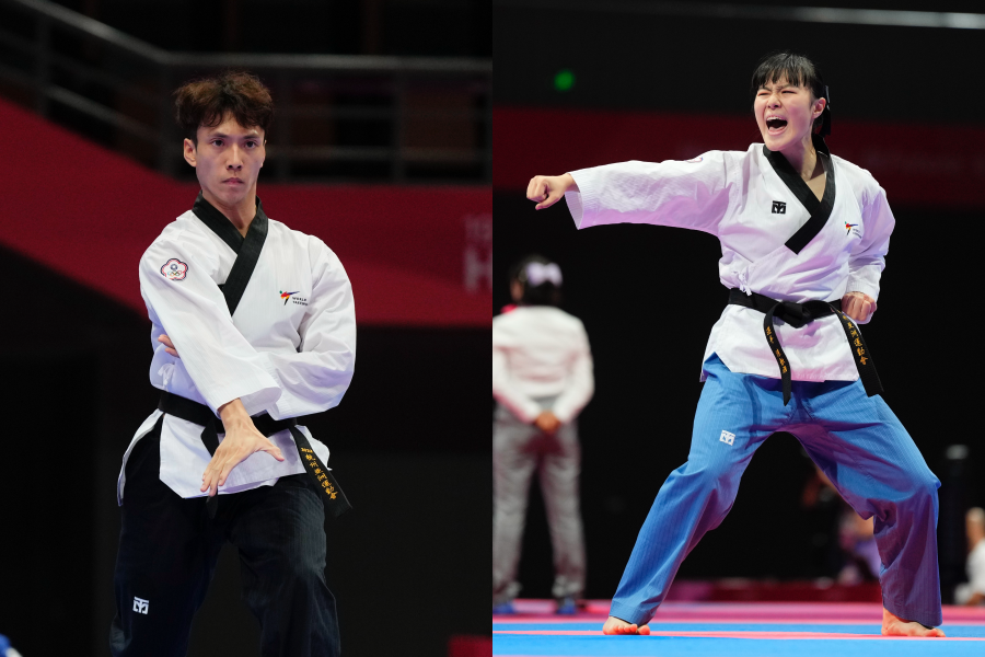 我國跆拳道品勢好手馬允中（左）和陳歆雅（右）在本屆亞運會上雙奪牌。（中華奧會提供）