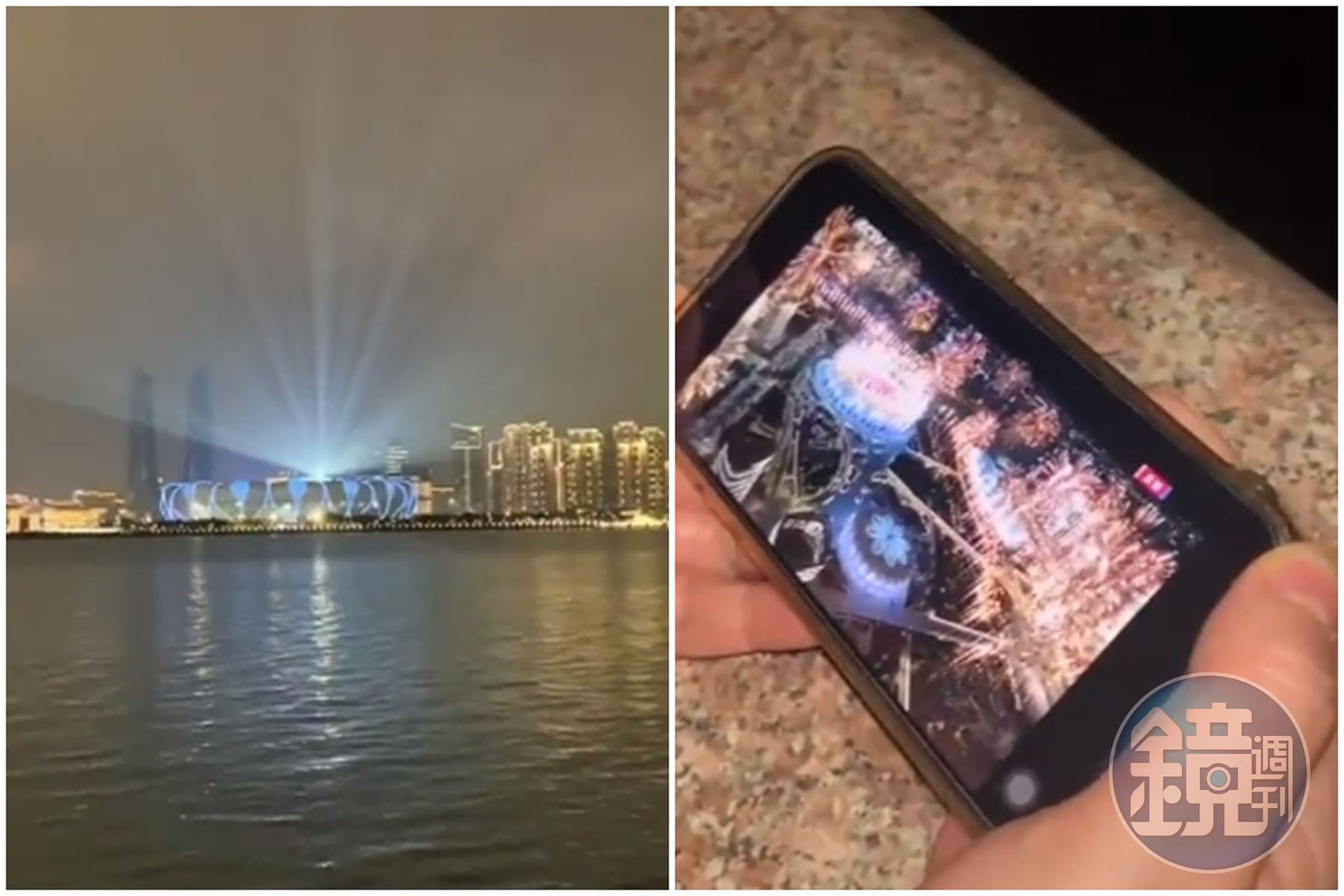 杭州亞運開幕煙火僅直播中有，現場沒有，讓網友笑稱「電子煙」。（翻攝自推特@whyyoutouzhele）