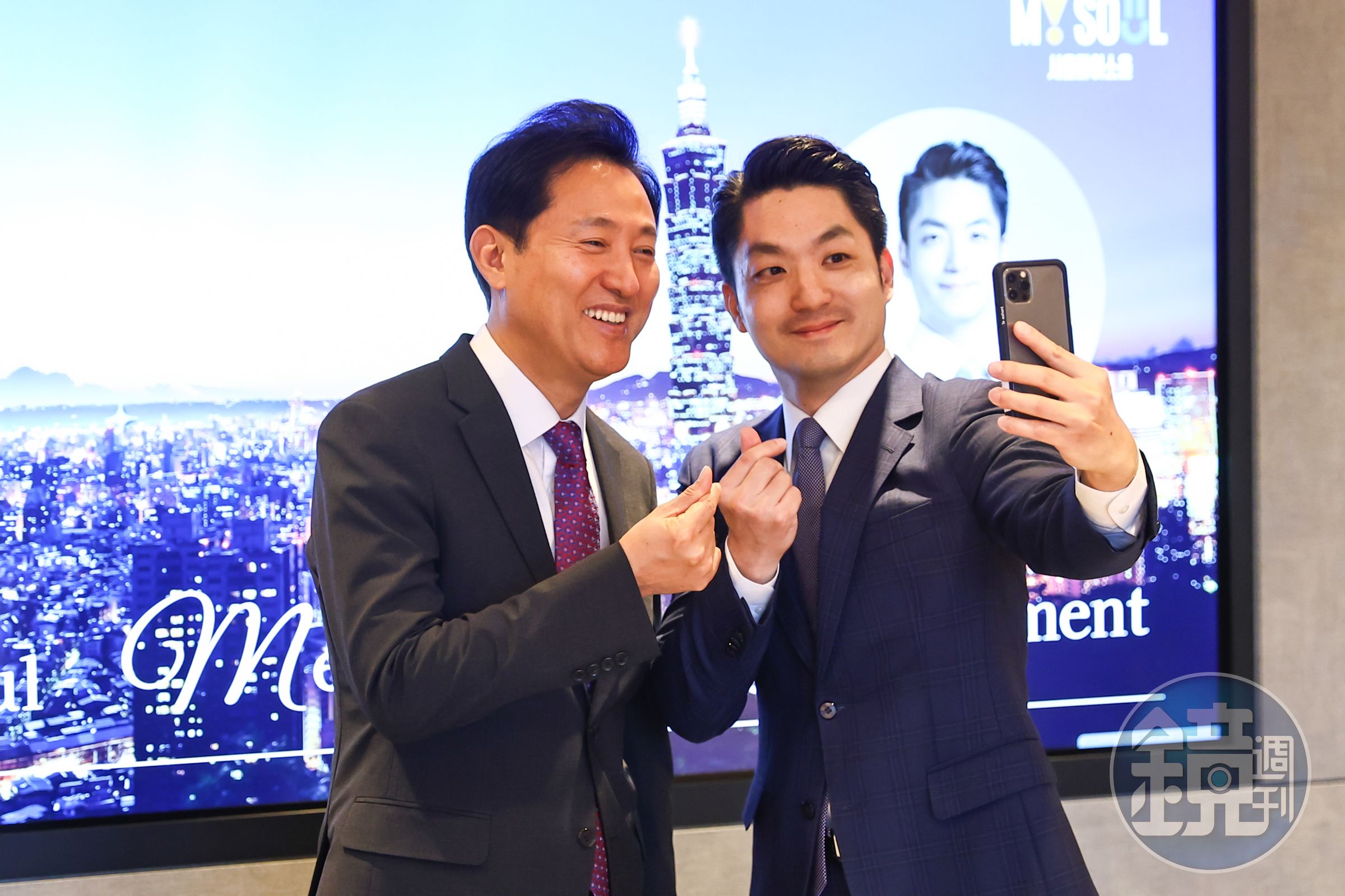 蔣萬安拜會首爾市長吳世勳，力邀他未來到大巨蛋棒球場開球。（台北市政府提供）