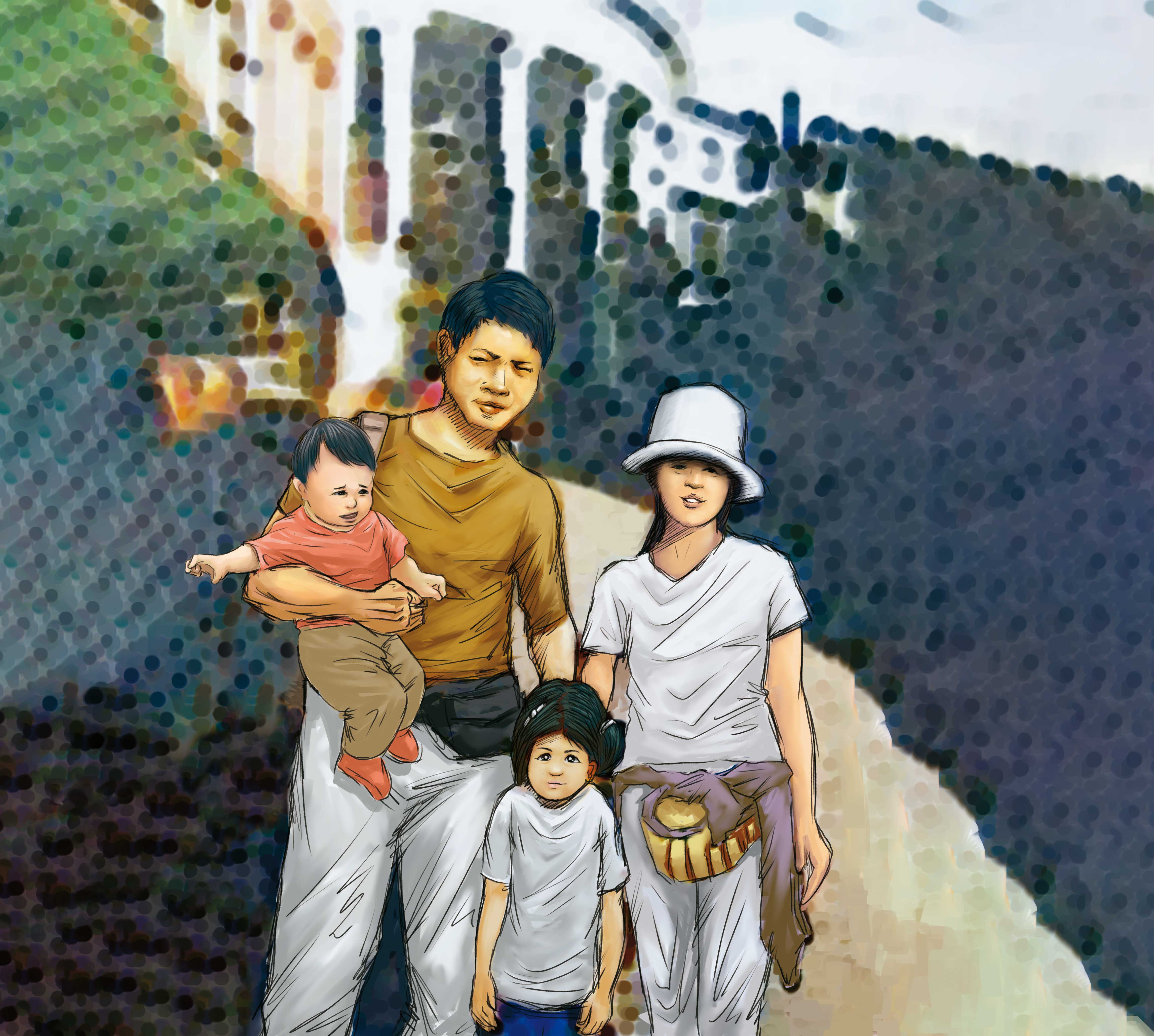 巴黎銀行前經理諸慶恩2003年遭冤判有罪抑鬱而死,家人還遭司法追殺,因諸慶恩生前未留全家合照,本刊以繪圖方式呈現其當年全家福。