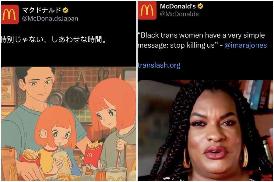 美國網友嘲諷日本與美國麥當勞的廣告差異。(翻攝自推特)