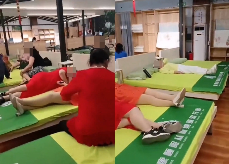 雲南發生一起導遊強迫消費事件，37名團員直接躺在店內反擊，拒絕購買。（翻攝微博）