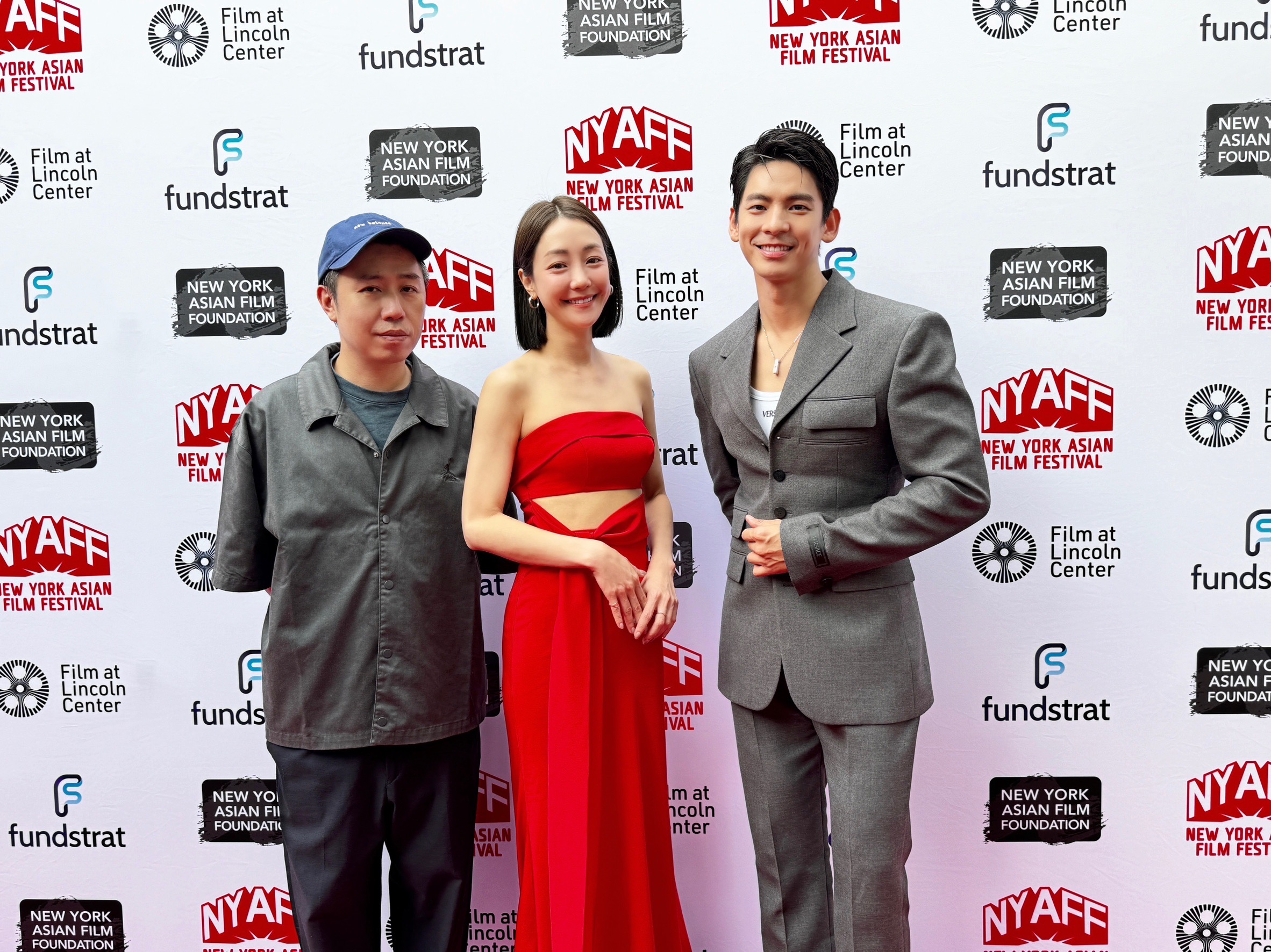 《愛的噩夢》導演廖明毅(左起)、謝欣穎、林柏宏出席紐約亞洲影展。(良人行影業提供)