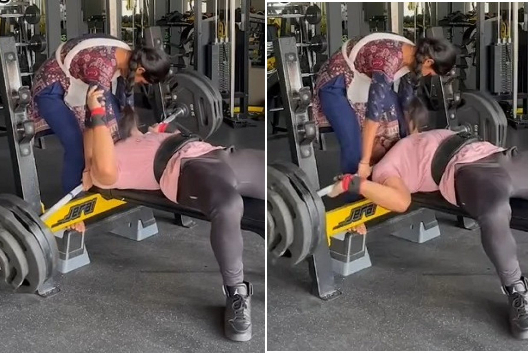 男健身做臥推，下一秒頸部被槓鈴死死壓住！驚悚影片曝光。（翻自IG）