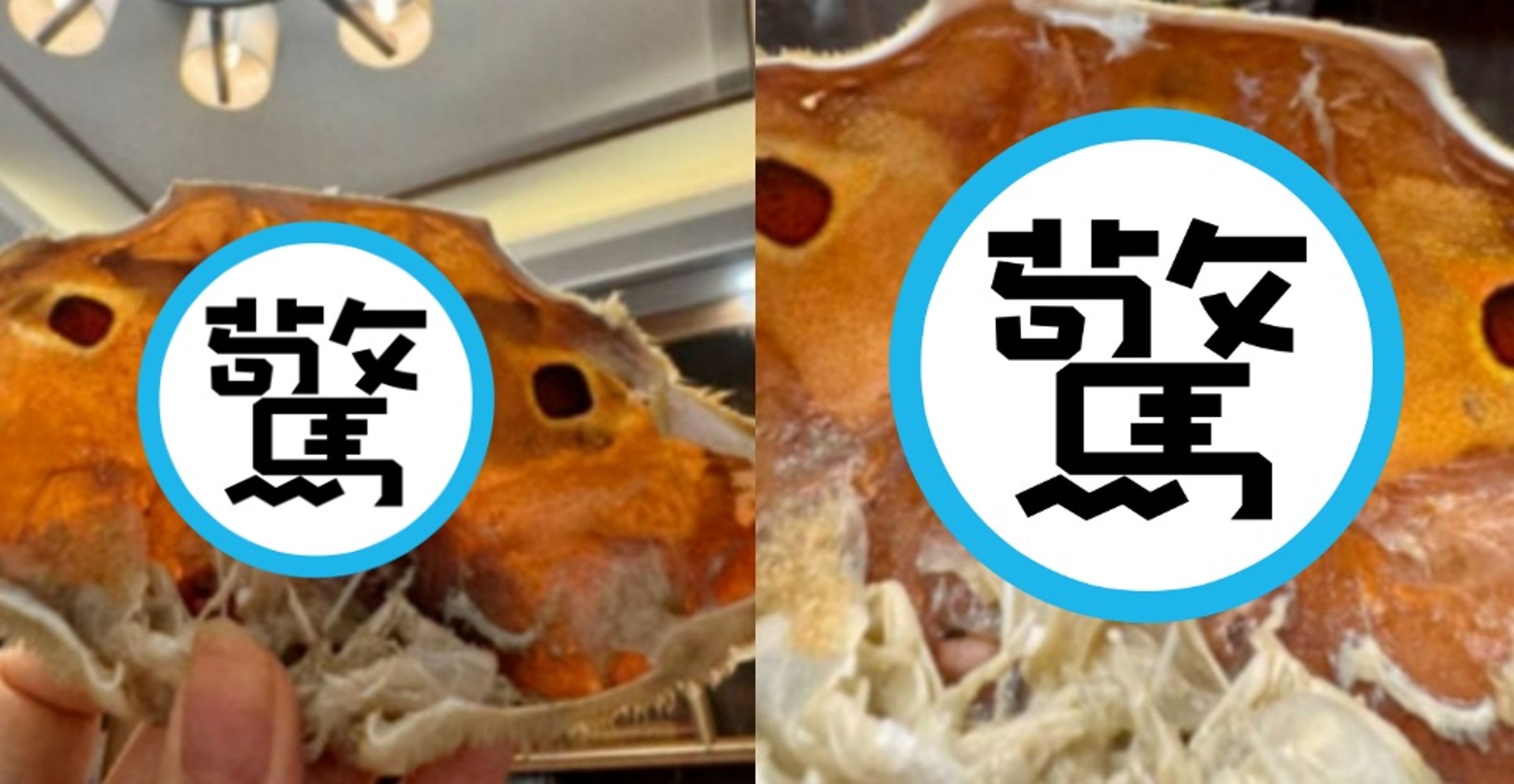 有網友用餐時剝開三點蟹,意外發現內部奇特人形引爆話題。(翻攝自微博)