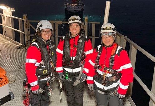 沃旭能源團隊中有多位女性同仁在風機運維以及海事協調等工作上扮演重要角色，偕同團隊確保大彰化離岸風場的作業安全與穩定電力供應。（沃旭能源提供）