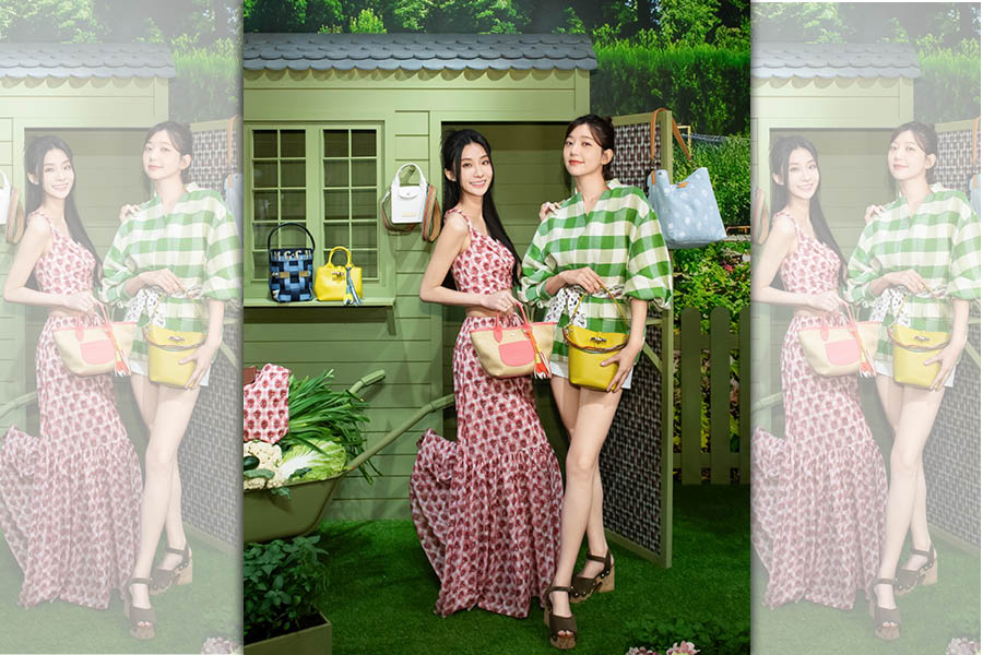 （左起）陳華與郭雪芙出席LONGCHAMP 2025夏季系列LIVE GREEN!媒體預覽會。（LONGCHAMP提供）