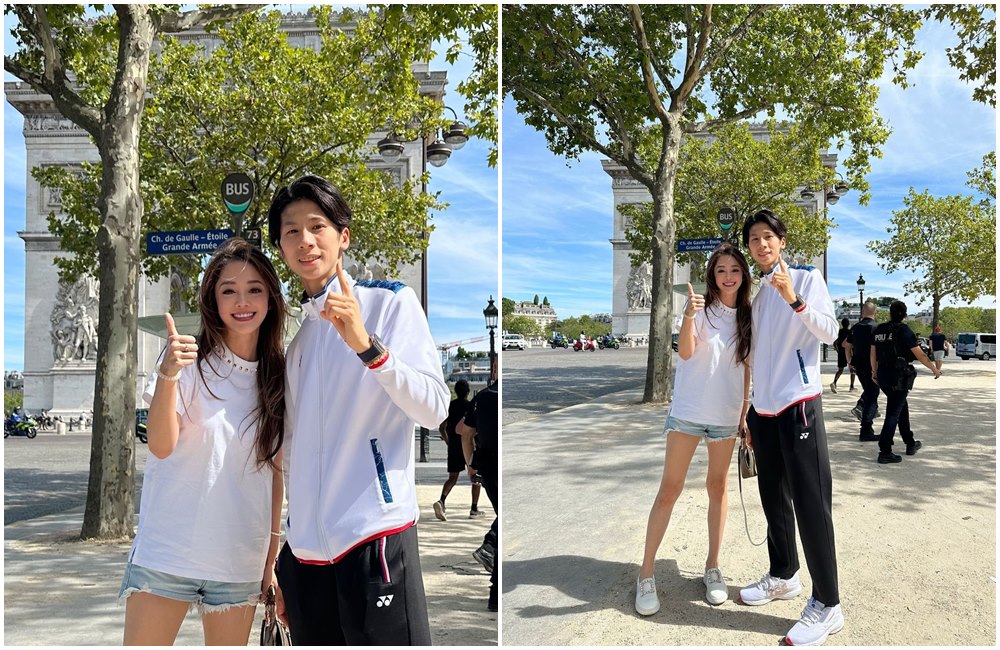 林千又在凱旋門前面捕獲林郁婷。（翻攝林千又IG）