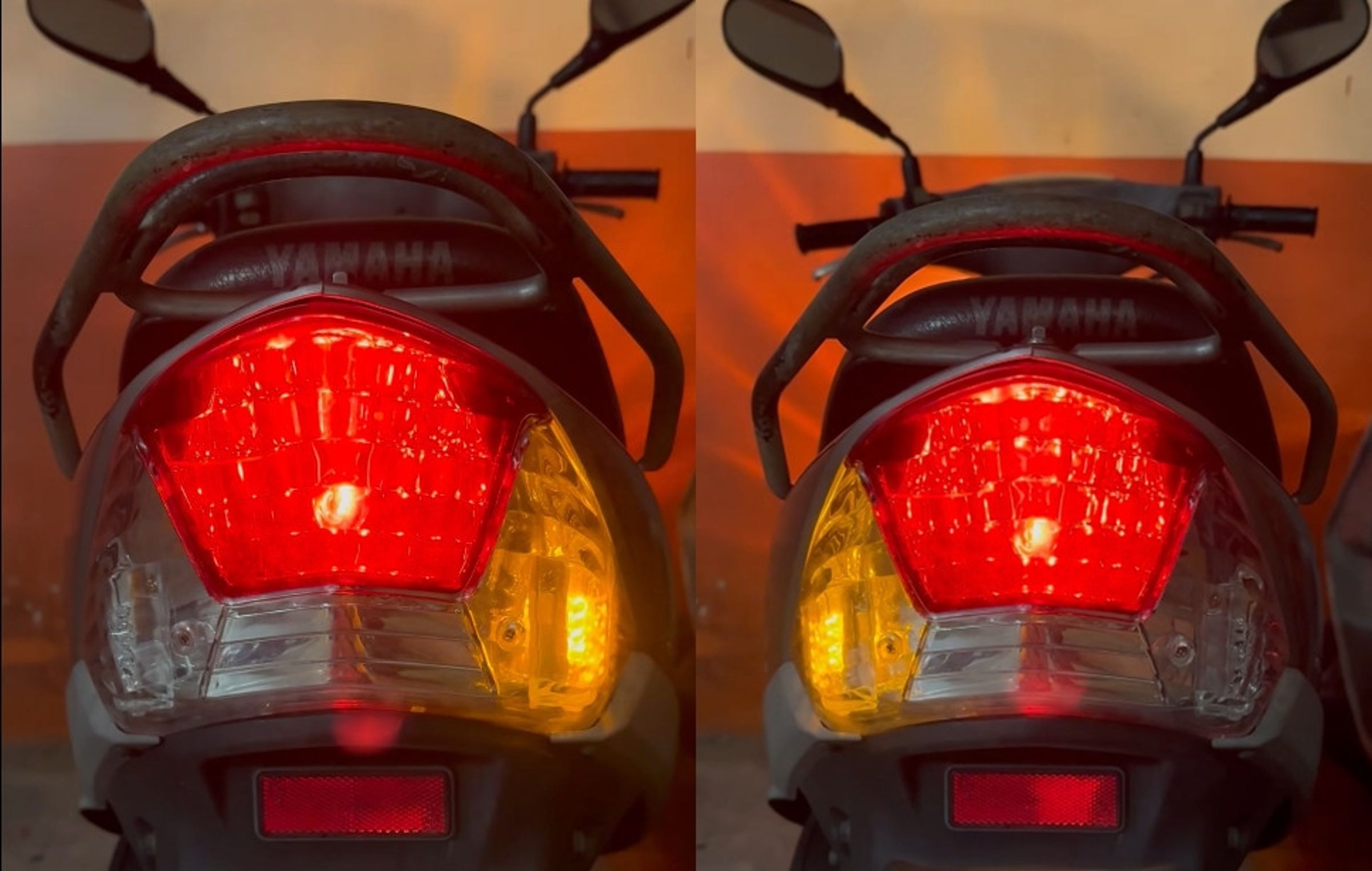 一名網友抱怨去監理站辦理過戶時,被驗車人員質疑左後方方向燈褪色,並非橘色。(翻攝臉書社團「爆料公社」)