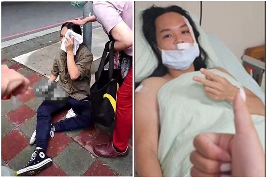 27歲許姓長髮哥英勇抵抗洪嫌，媽媽獲悉後急奔醫院，坦言雖害怕但仍對兒子的表現仍感到相當光榮。（翻攝畫面）