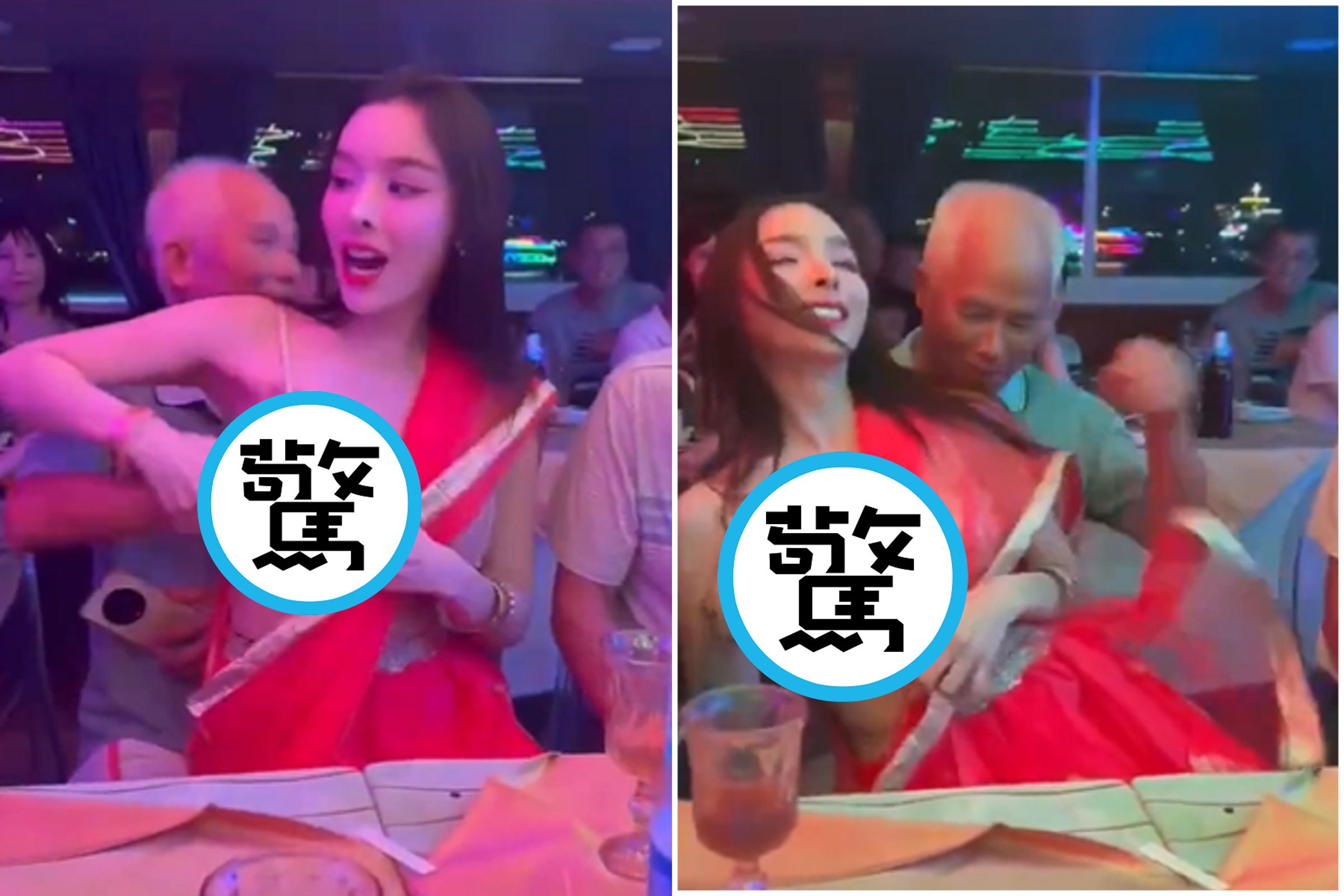 中國阿公到國外大解放！正妹胸部當抱枕狂揉，阿嬤看得好仔細。（翻自X平台）