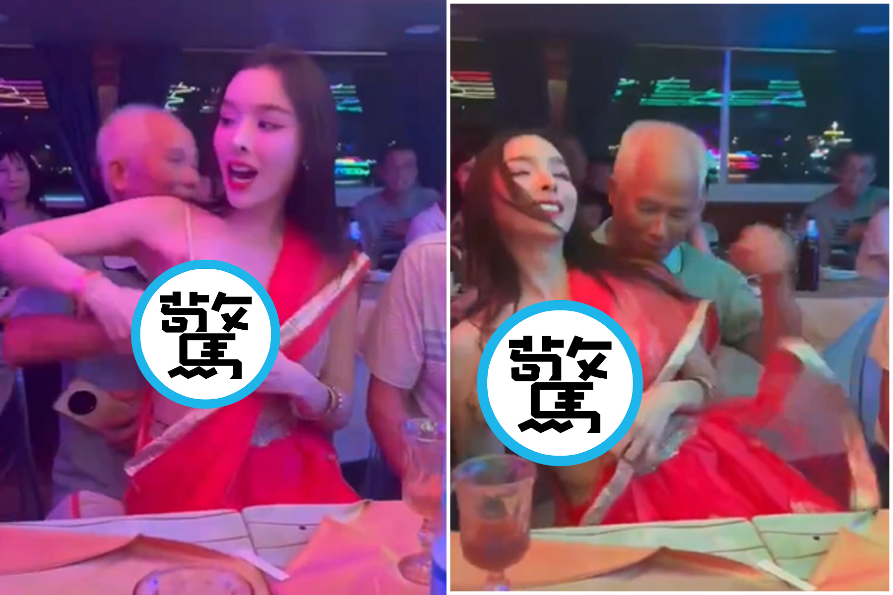 中國阿公到國外大解放！正妹胸部當抱枕狂揉，阿嬤看得好仔細。（翻自X平台）