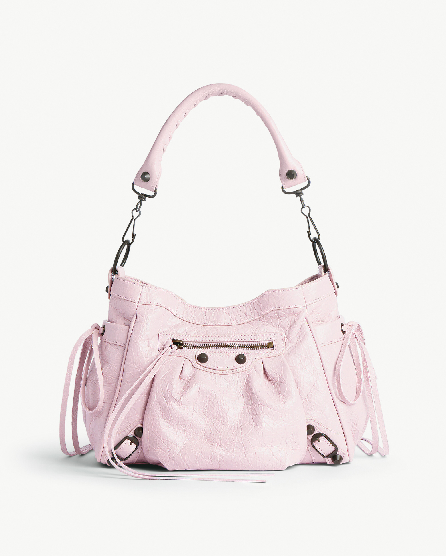 Le City小款粉色水桶包,容量與顏值兼備。NT$73,400(BALENCIAGA提供)