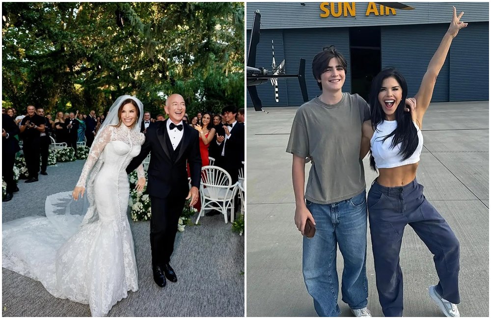 桑切斯今年6月與貝佐斯完婚（左圖），如今19歲的兒子伊凡（右圖左）離家上大學。（翻攝Lauren Sanchez Bezos IG）