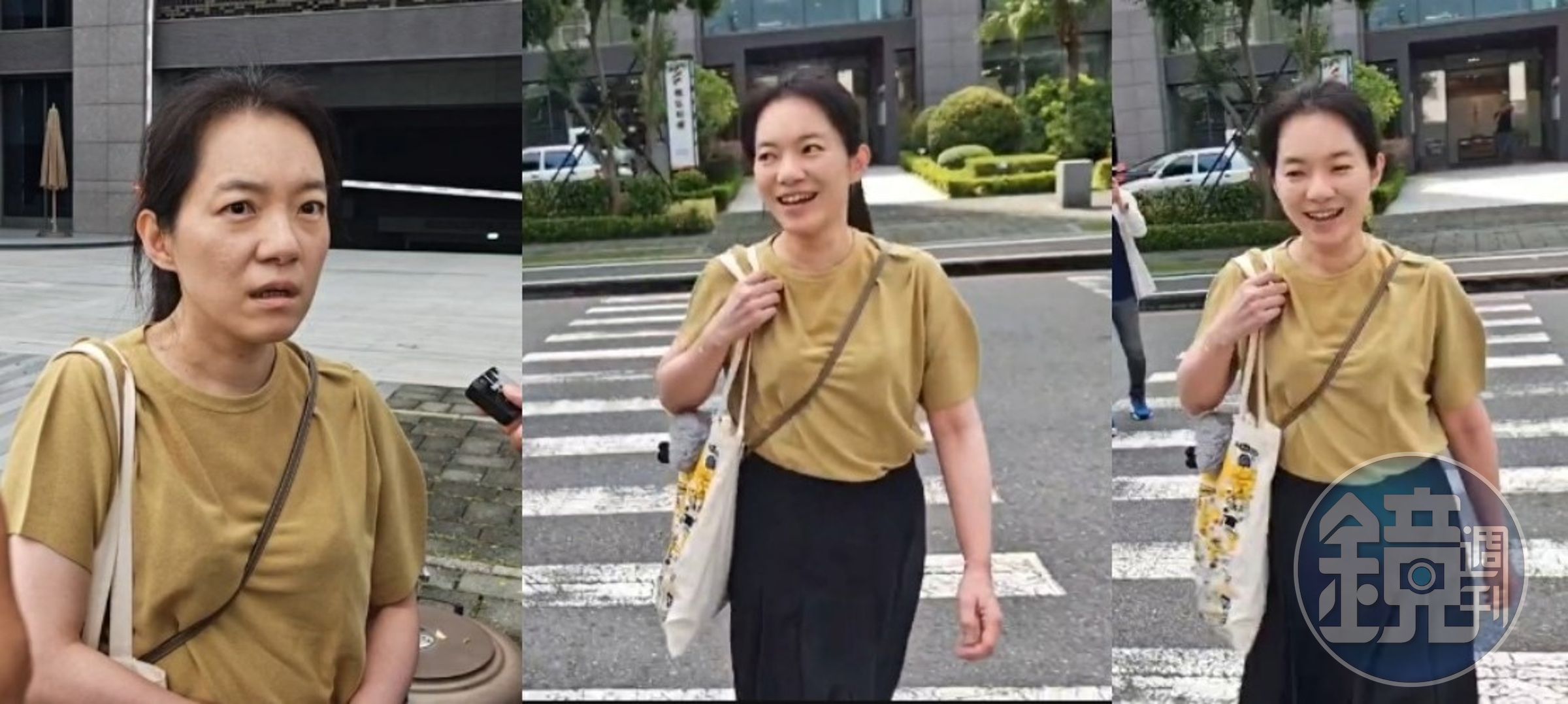 陳幸妤近期因離婚風波受訪時，談及婚姻話題態度冷靜（左圖），未料被記者問到「史努比」時瞬間笑開（中、右圖），罕見展現少女心，意外引發網路熱烈討論。