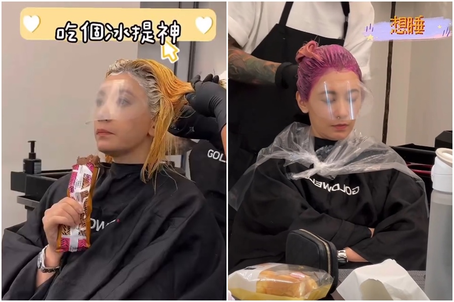 賈靜雯染髮坐了8個小時，為染出完美的髮色，漂了3次頭髮才把原來的顏色去掉。（翻攝自賈靜雯AlyssaChia臉書）