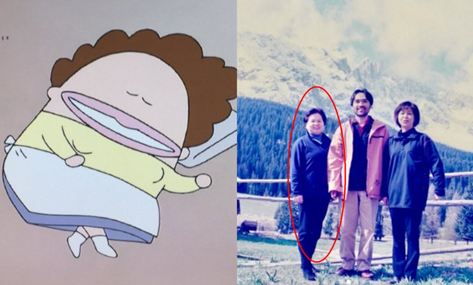 螻榮子近日公開家族旅行舊照，不少粉絲認為螻榮子母親與花媽相似度超高。（翻攝X@kanikanitakocha、IG@keraeiko）