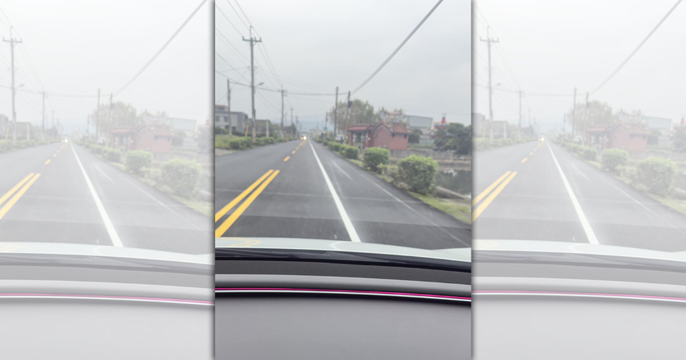 宜蘭縣冬山鄉柯林路的道路中央被畫上白線後車道狹窄，掀起民眾討論。（翻攝臉書社團「宜蘭知識+」）