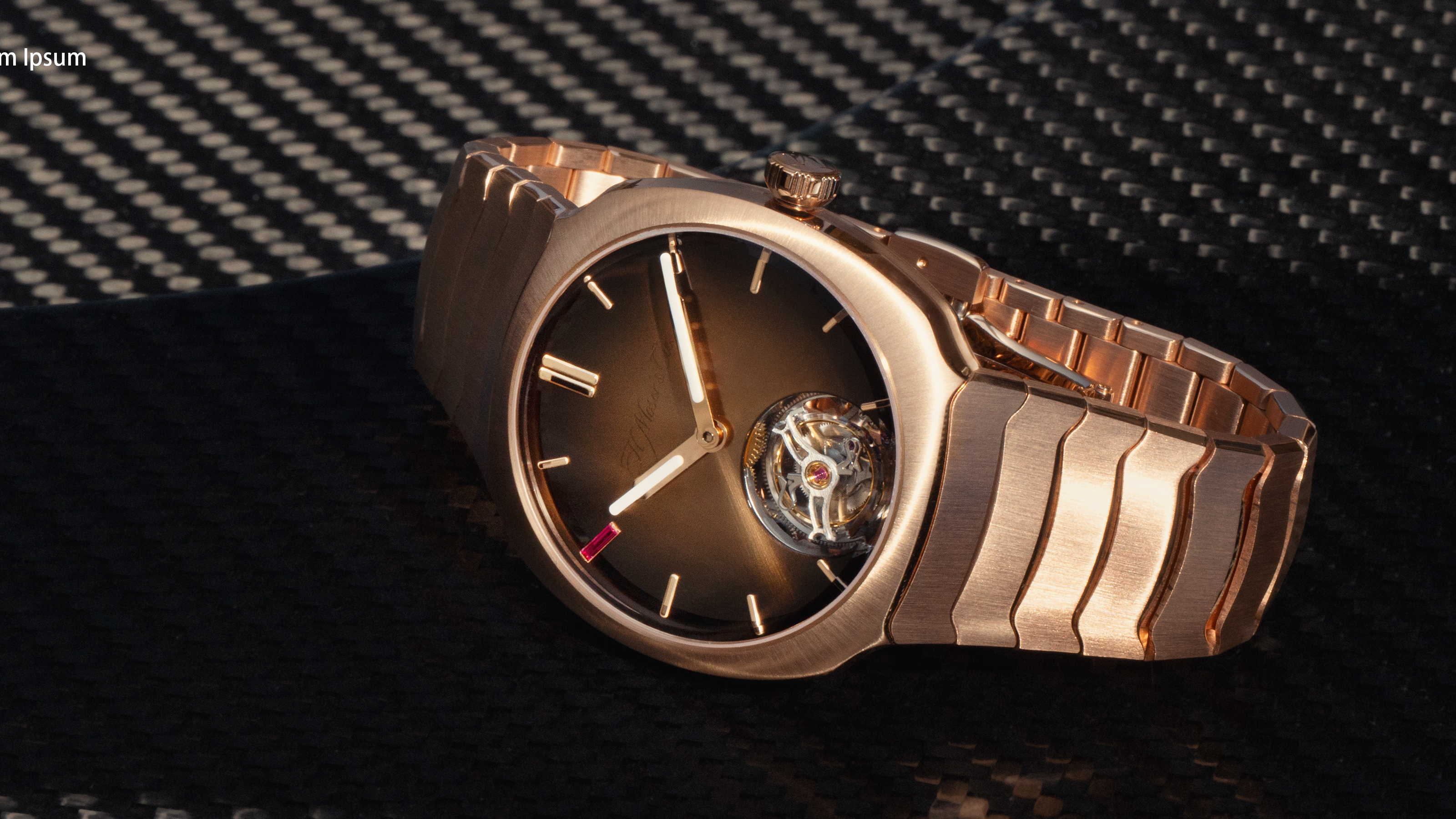 H. MOSER & CIE. Streamliner Tourbillon Pierre Gasly Edition｜錶徑40mm／5N紅金錶殼／時、分指示；陀飛輪裝置／HMC 805自動上鍊機芯／動力儲存約72小時／防水120米／定價NT$5,080,000（限量10只）