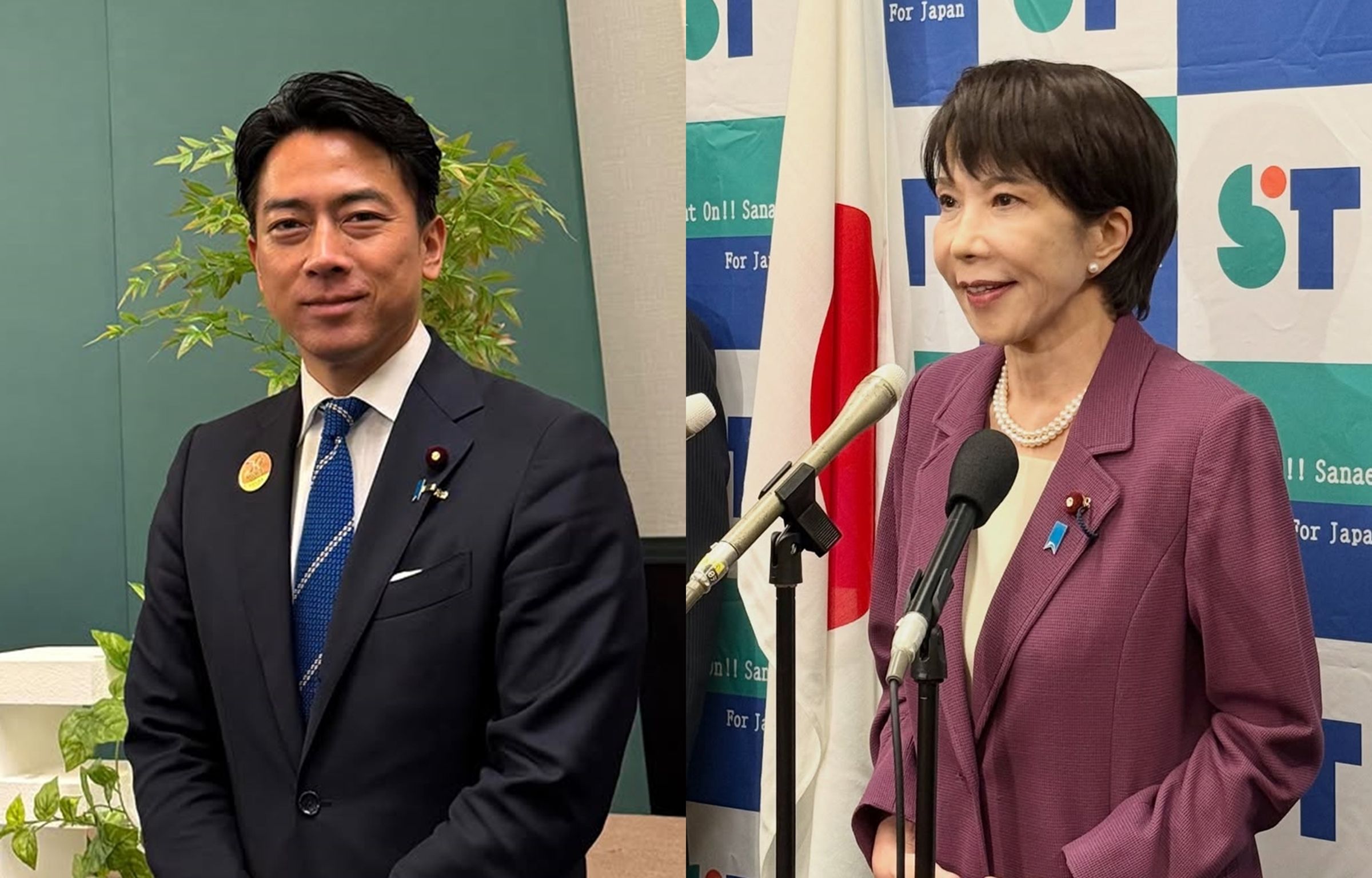 民調顯示，小泉進次郎以23.8%支持率暫居第一，高市早苗以21%緊追在後。（翻攝自小泉進次郎、高市早苗 IG）