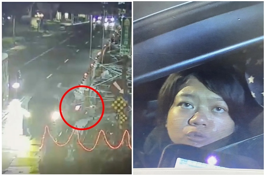 新北市土城分局清水派出所長劉宗鑫昨晚（9月30日）盤查時，遭30歲陳姓女駕駛拖行500公尺、且衝撞施工圍欄，導致身受重傷送醫不治。（翻攝畫面）