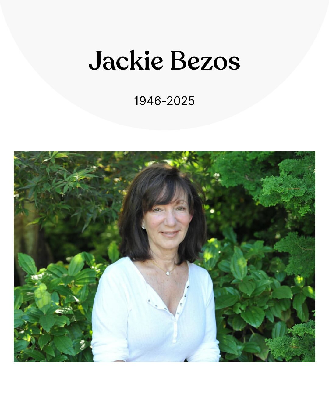 傑姬貝佐斯於14日離世，享壽78歲。（翻攝Jeff Bezos IG）