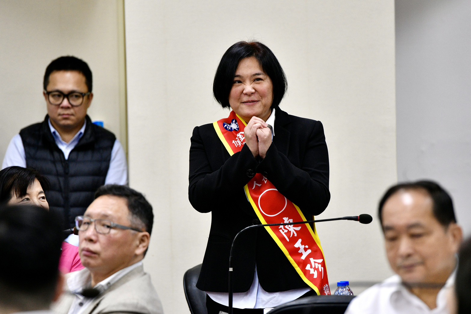 國民黨金門縣長參選人陳玉珍教師節發表金門教育8項政見。(鏡報李智為)