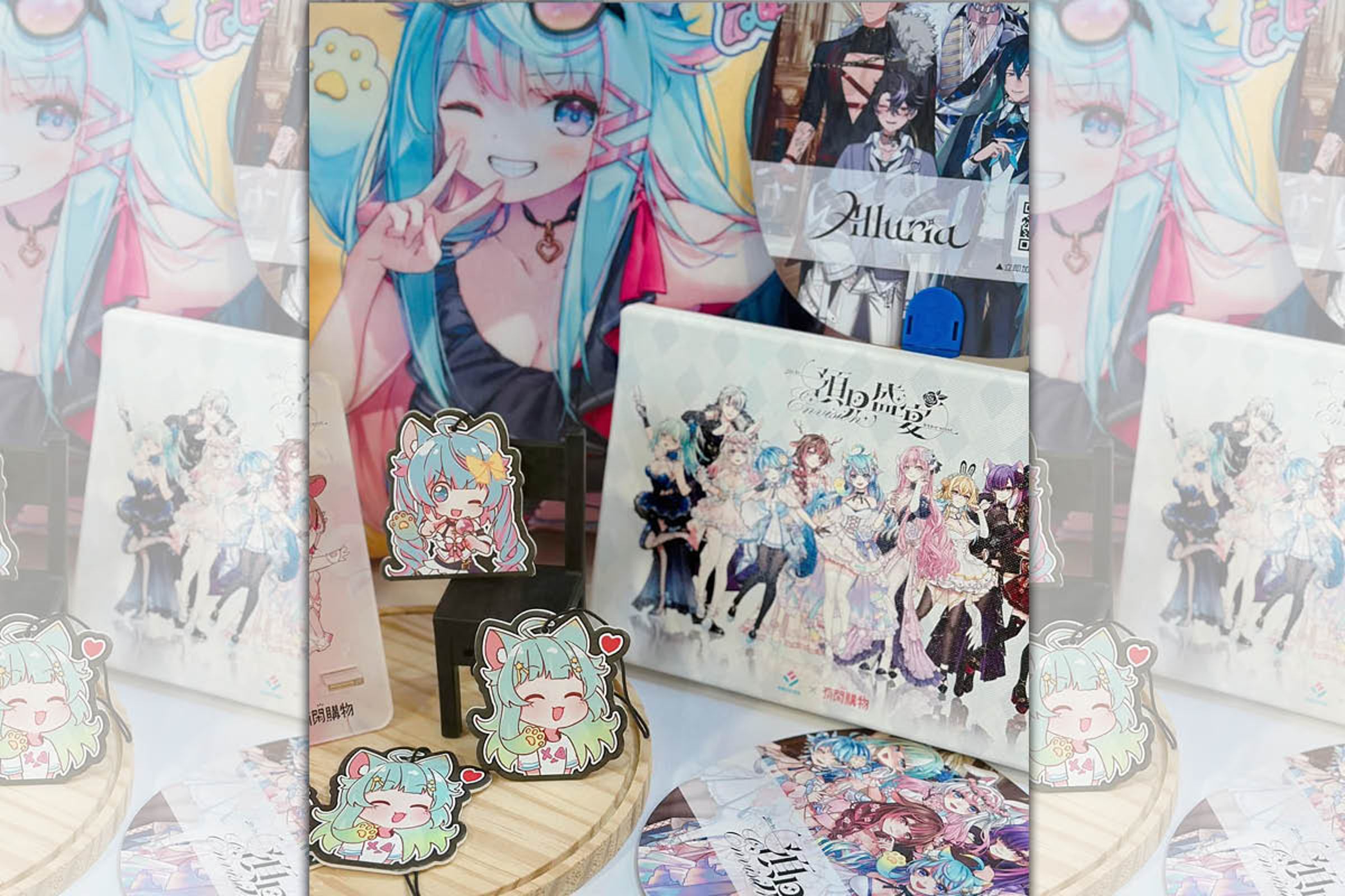 台灣虛擬網紅產業近年快速發展,圖為魔競娛樂旗下VTuber的周邊商品。(預見娛樂提供)