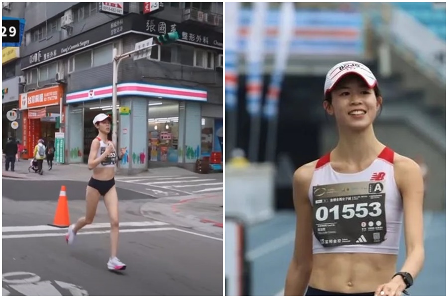 台北馬拉松週日（15日）舉辦，其中一名「長腿姐姐」因外型亮麗、白皙長腿，吸引導播直盯15分鐘。（翻攝自張加恩IG、台北馬拉松YouTube）