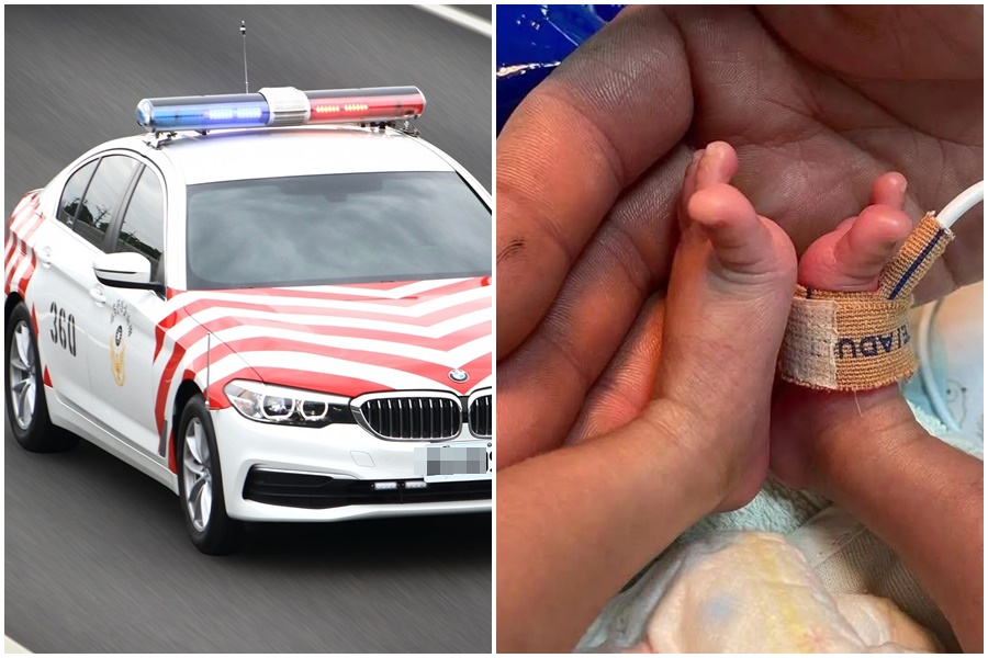 國道警方派2部「紅斑馬」戒護早產女嬰，而張母也曝女兒取名的悲傷故事。（翻攝自「職業聯結車職業大貨車職業大客車拉拉隊運輸業照片影片資訊分享團」、國道警察臉書）