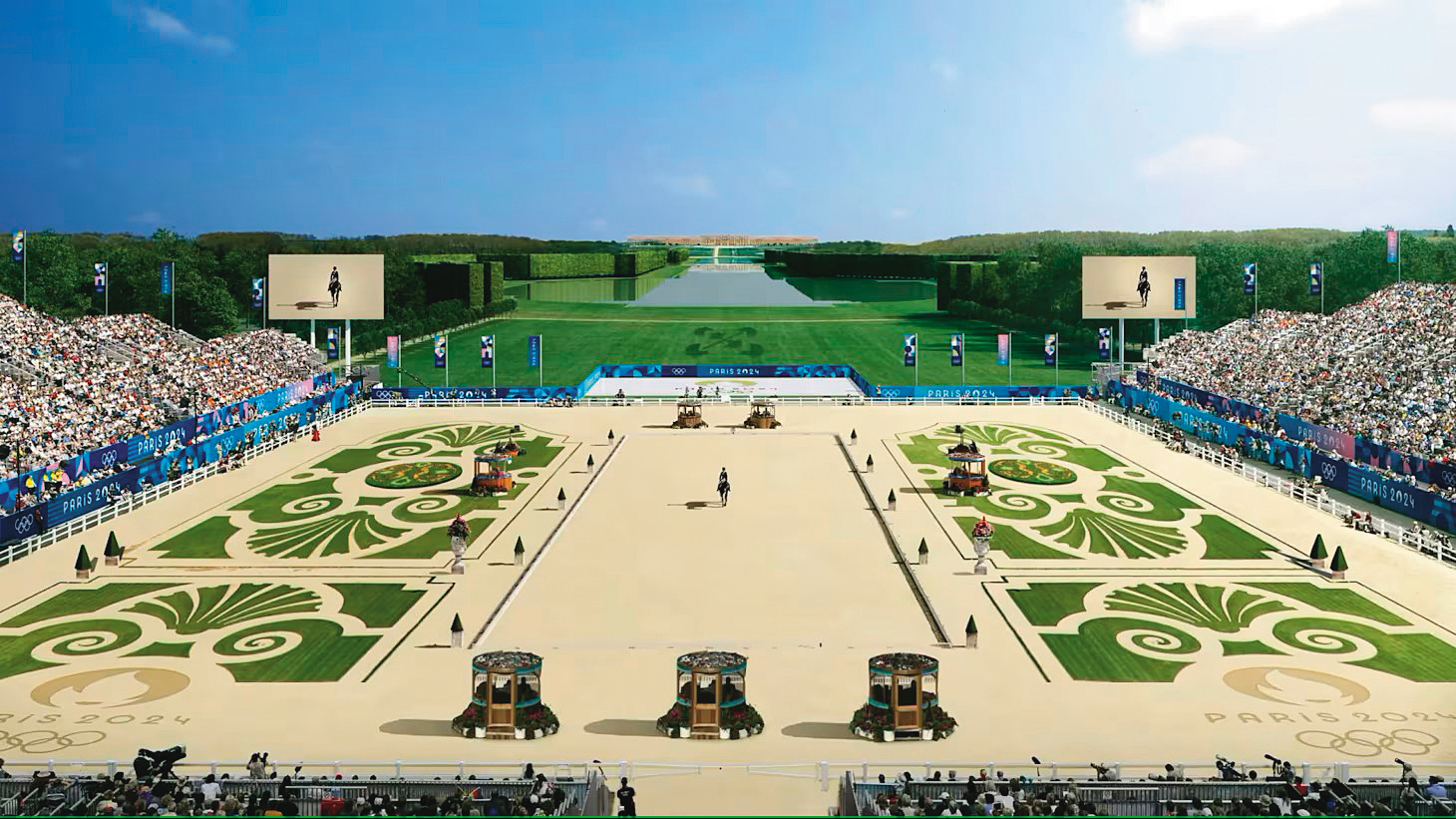 凡爾賽宮，金碧輝煌中比騎術。（翻攝PARiS 2024官網）