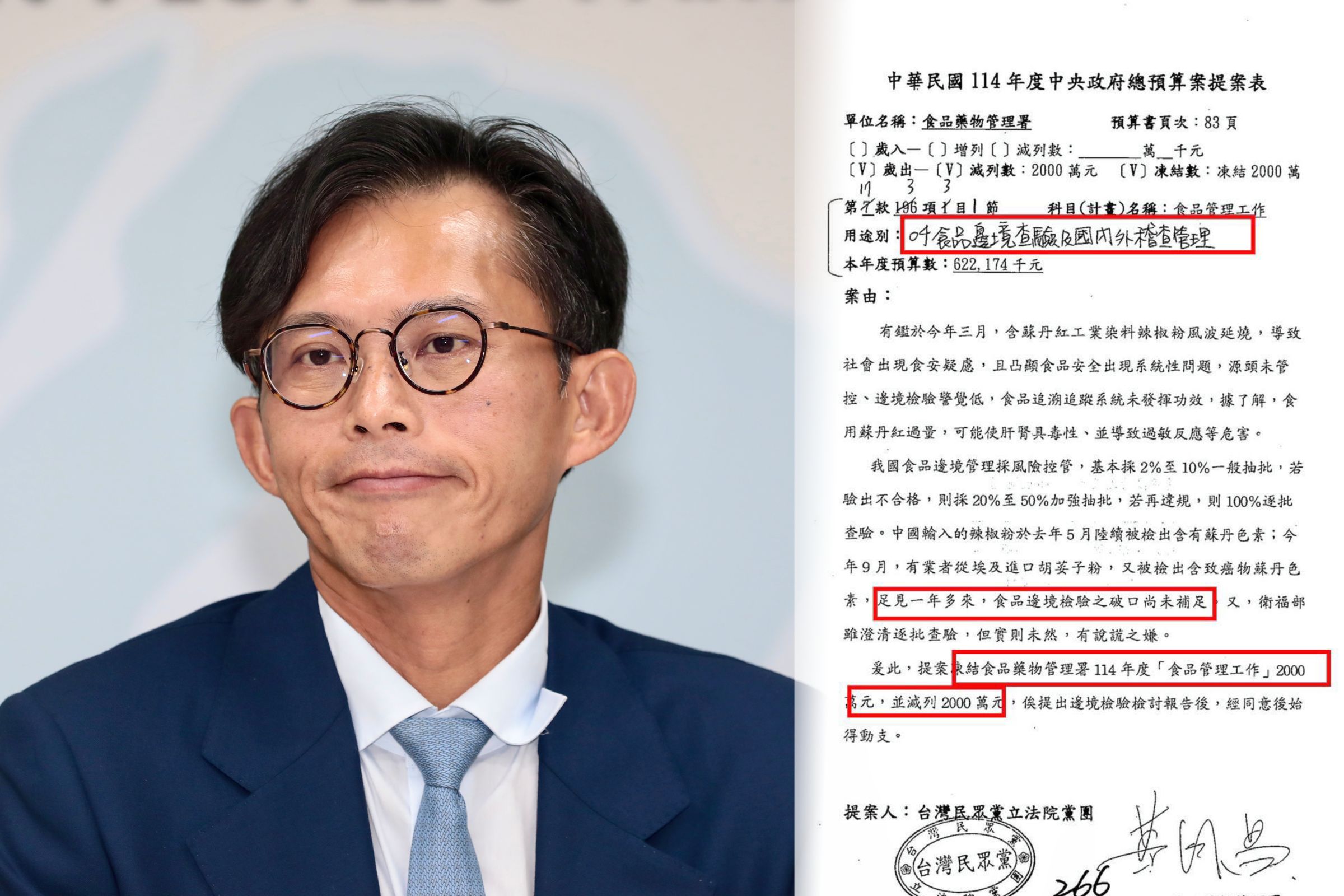 「邊境查驗費」遭刪凍4千萬,提案人被發現是黃國昌。(合成圖;鏡報林煒凱、翻攝農藝女孩看世界臉書)